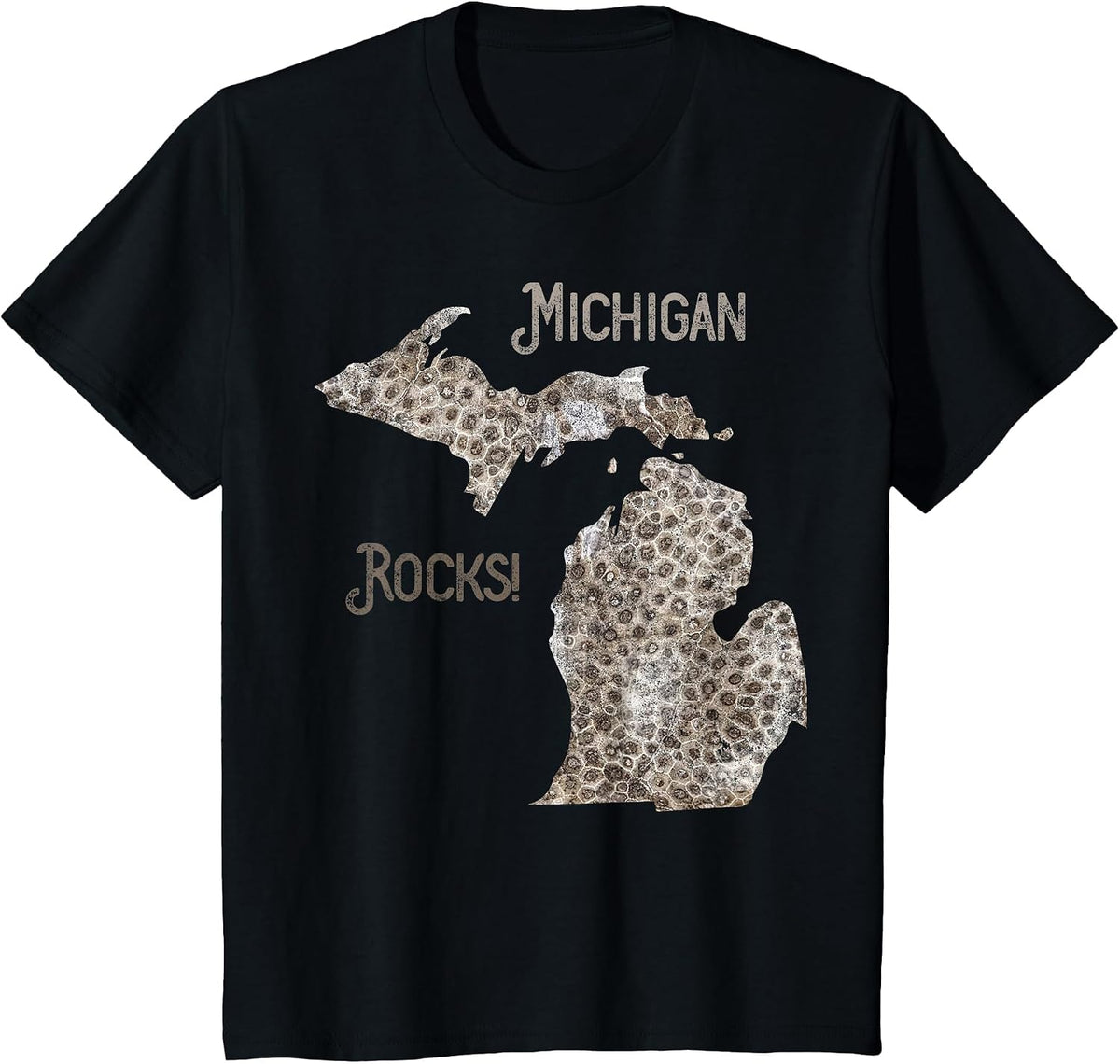 Michigan Rocks Petoskey Stone Hunting Tee Great Lakes State T-Shirt - Black