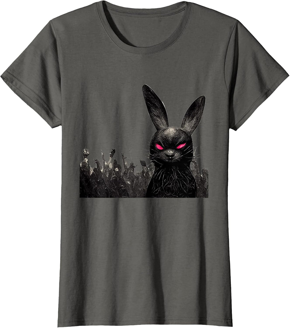 Black Bunny Red Eyes Heavy-Metal Music Scary Halloween T-Shirt - Asphalt Grey