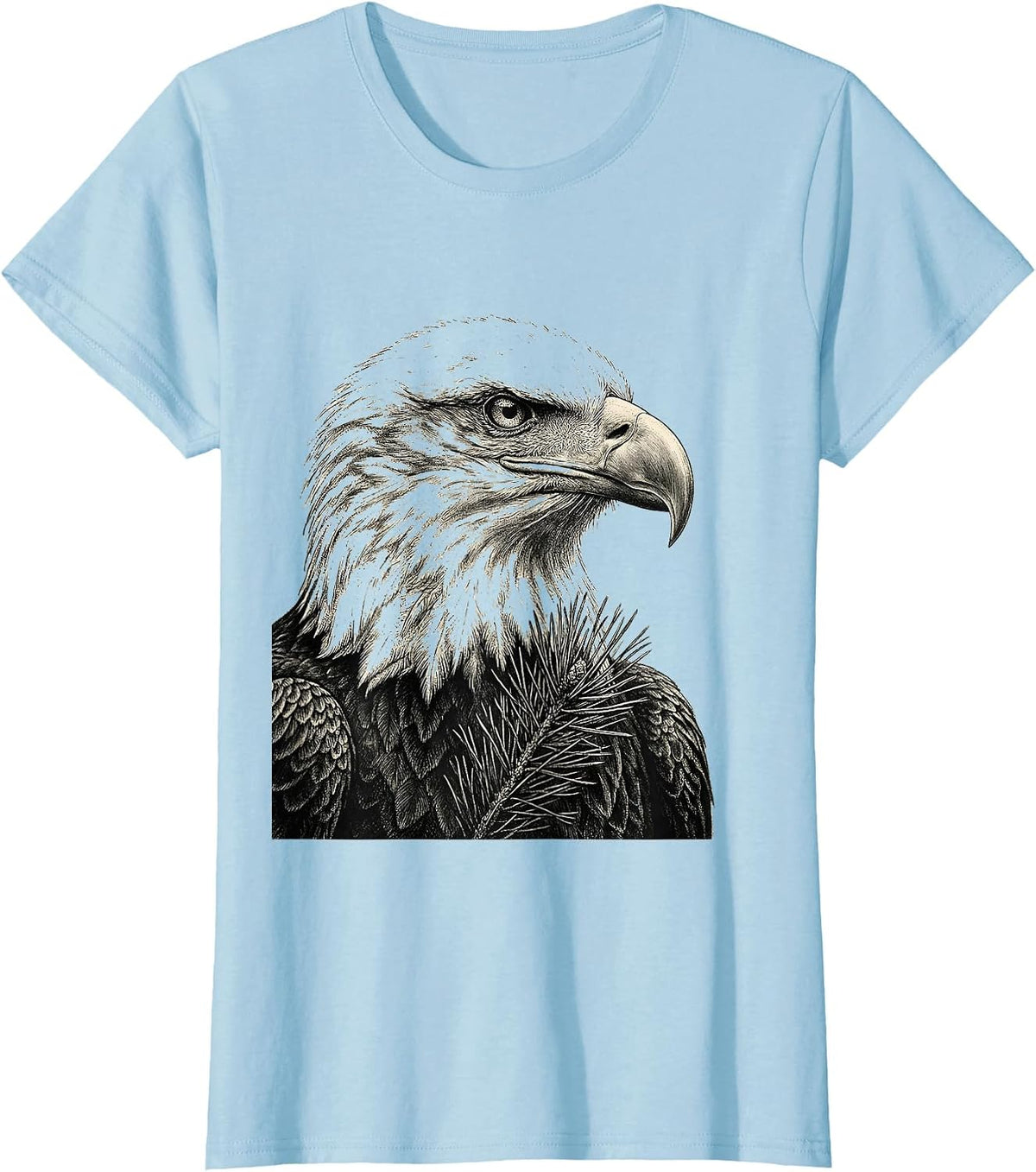 Women's Bald Eagle Head Monochromatic Wildlife Portrait T-Shirt - Baby Blue