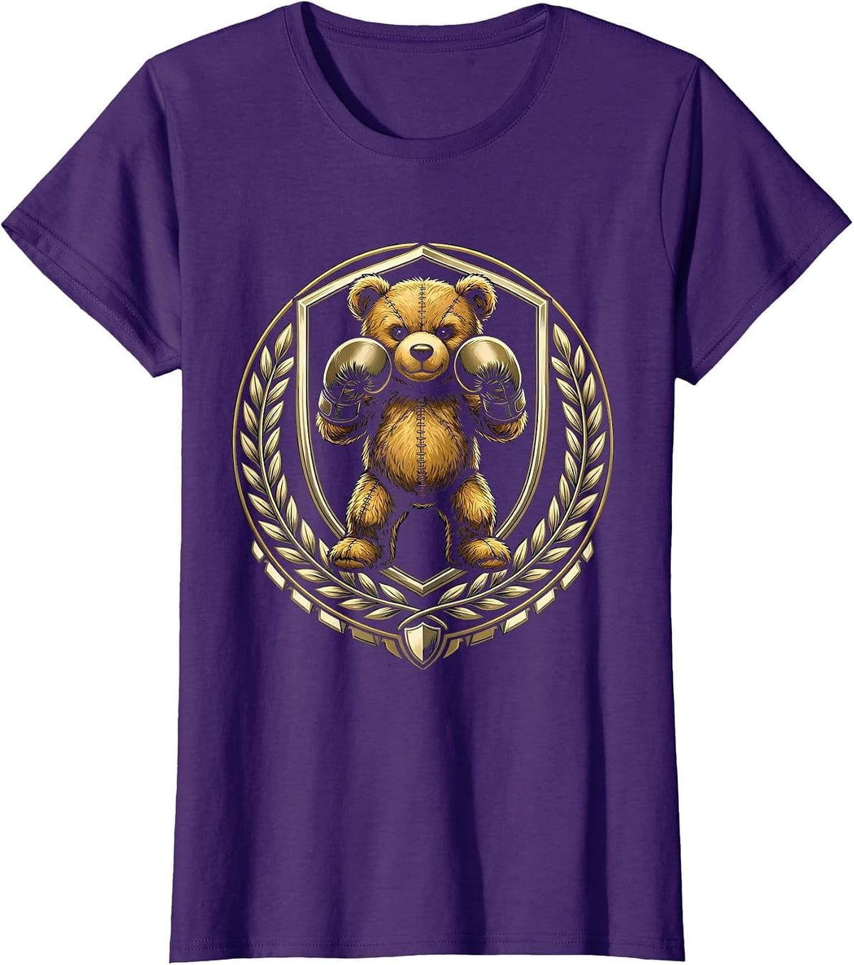Women's Teddy Bear Boxing Fighter Graphic Tee T-Shirt - Purple
