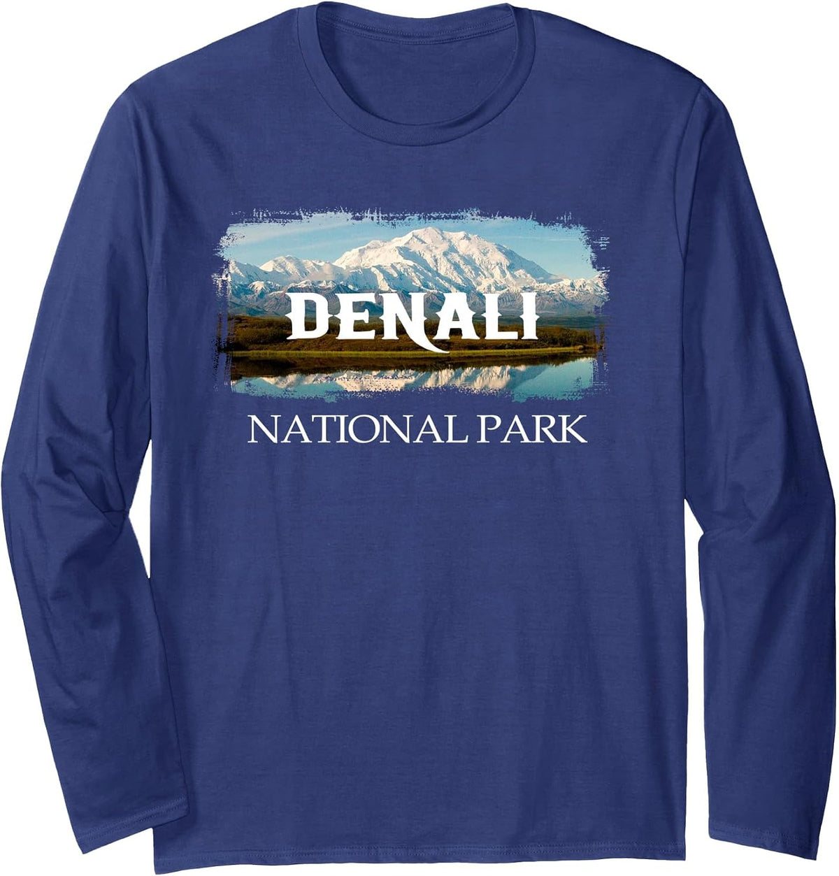 Retro Vintage Denali Alaska National Park Design Long Sleeve T-Shirt - Adult Unisex Navy Blue