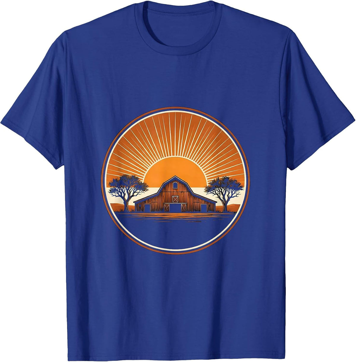 Men's Texas Old Wooden Barn Weathered Sun Illustration T-Shirt - Royal Blue