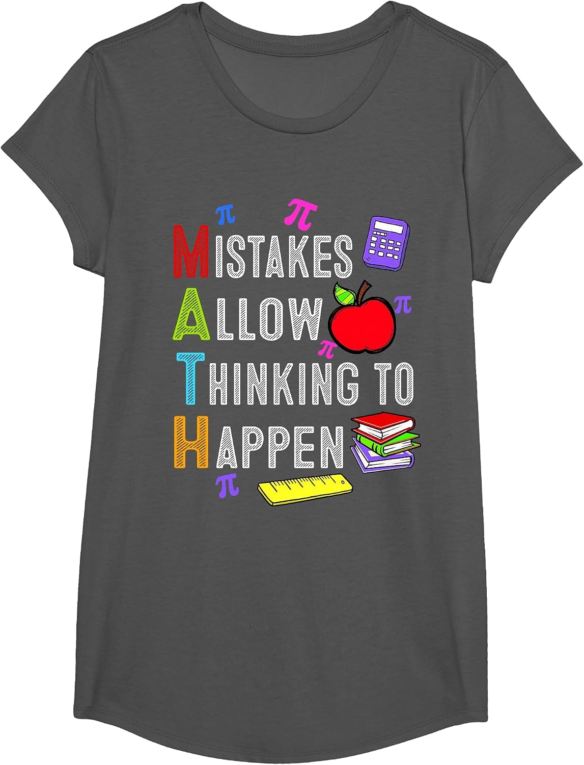 Mistakes Allow Thinking to Happen Math Day Back to School T-Shirt - Girls Asphalt Grey