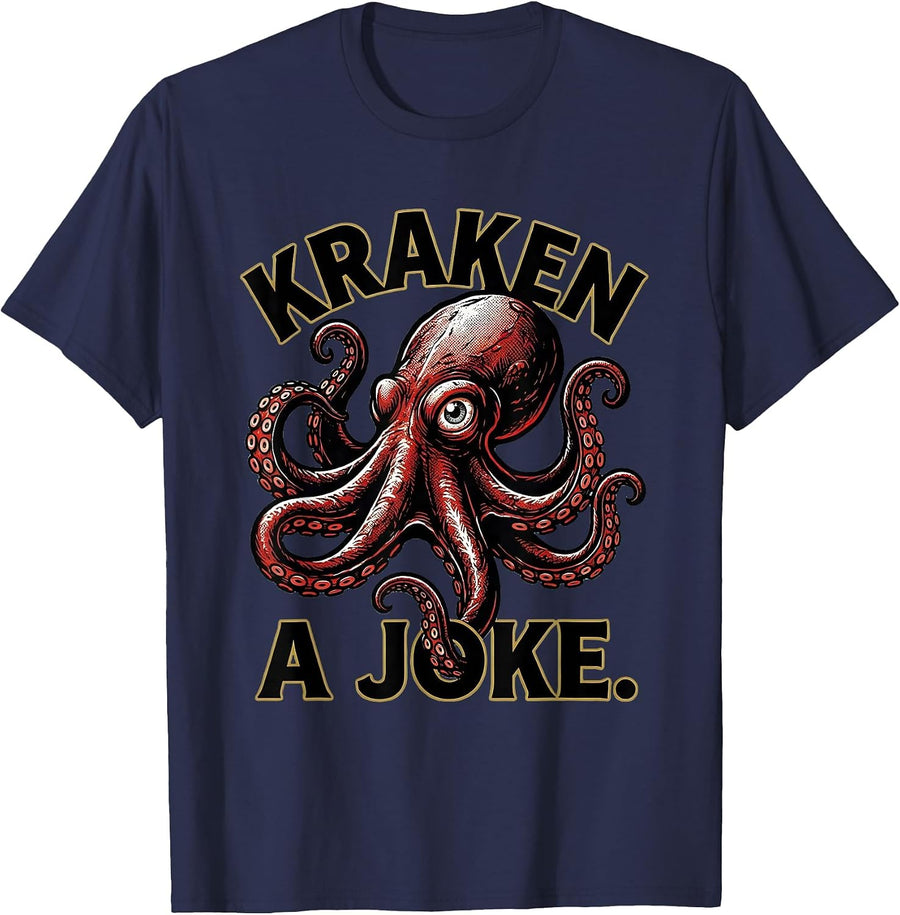 Kraken A Joke Tattoo Octopus Lover Sea Monster Humor T-Shirt - Navy Blue