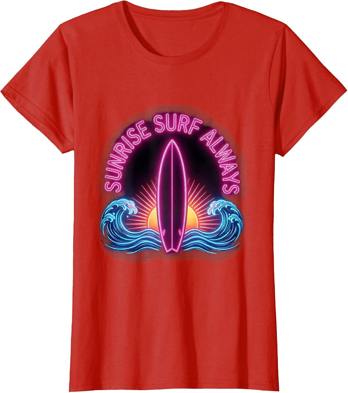 Sunrise Surf Always Wave Rider Design T-Shirt - Red