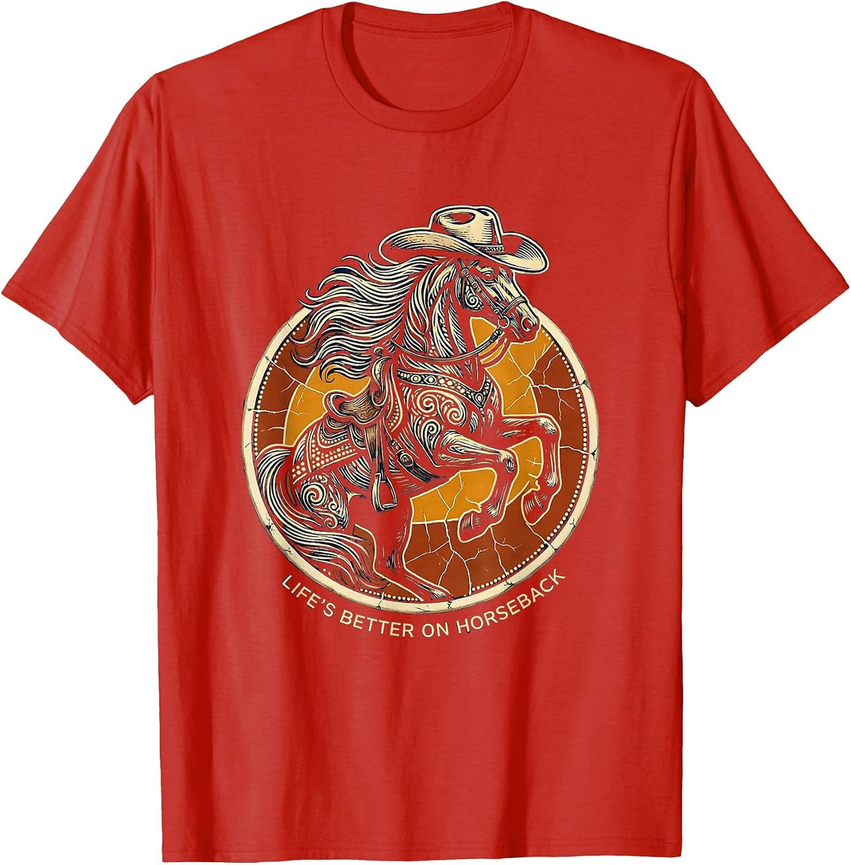 Men's Life's Better On Horseback Western Riding Design T-Shirt - Red