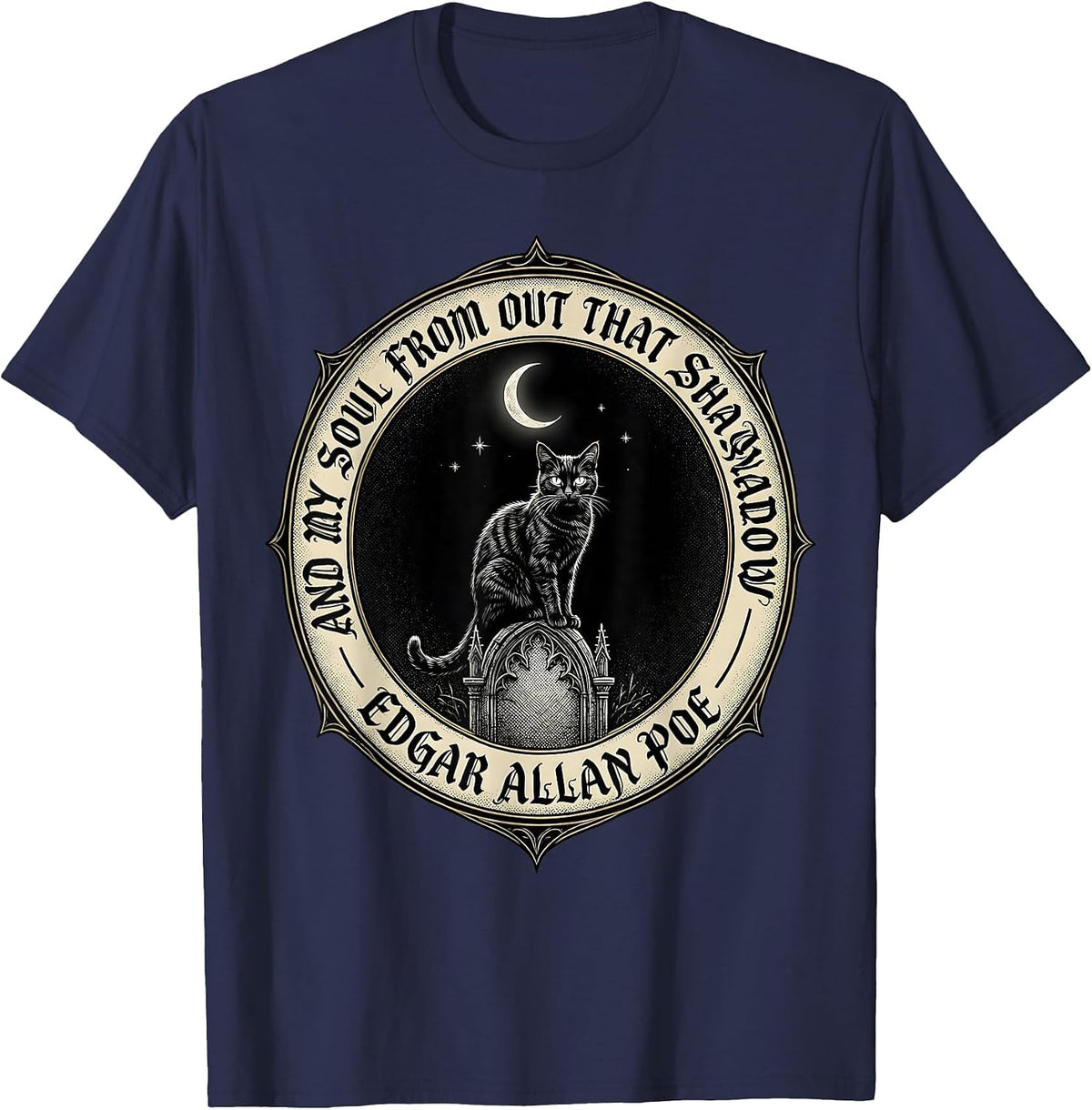 And My Soul From Out That Shadow Gothic Edgar Allan Poe T-Shirt - Navy Blue