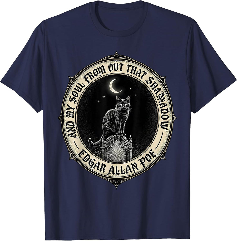 And My Soul From Out That Shadow Gothic Edgar Allan Poe T-Shirt - Navy Blue