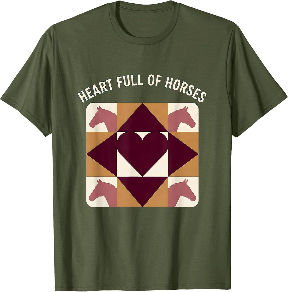Men's Heart Full Of Horses Cowgirl Design T-Shirt - Olive Green