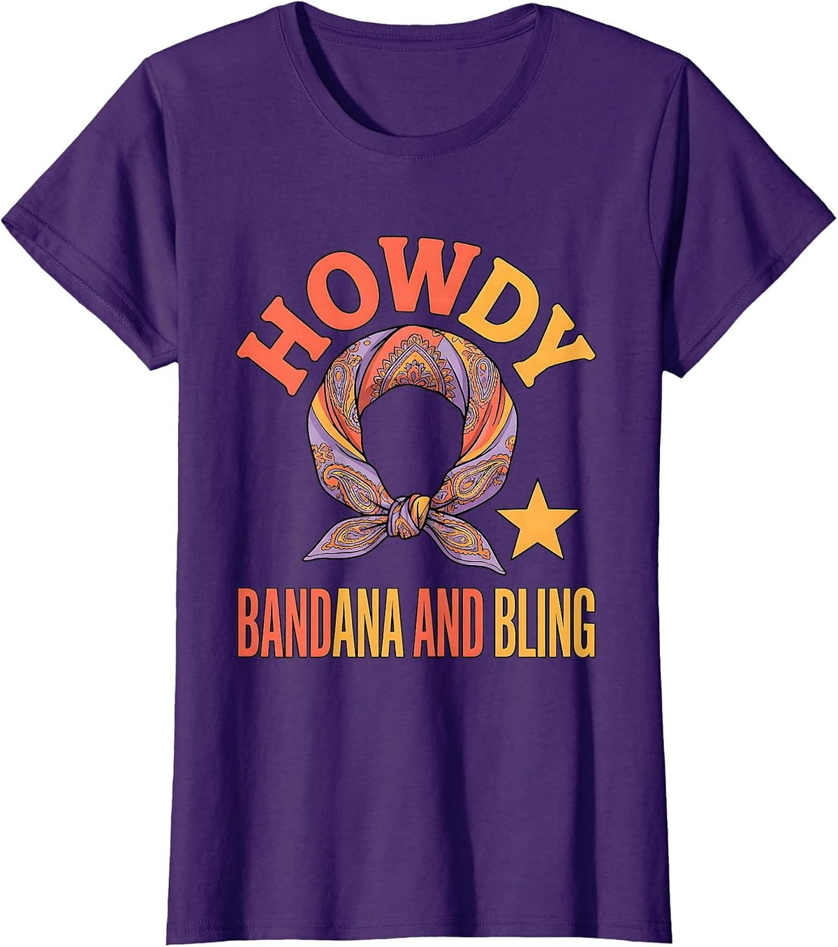 Women's Howdy Bandana and Bling Funny Cowgirl Western Boots T-Shirt - Purple