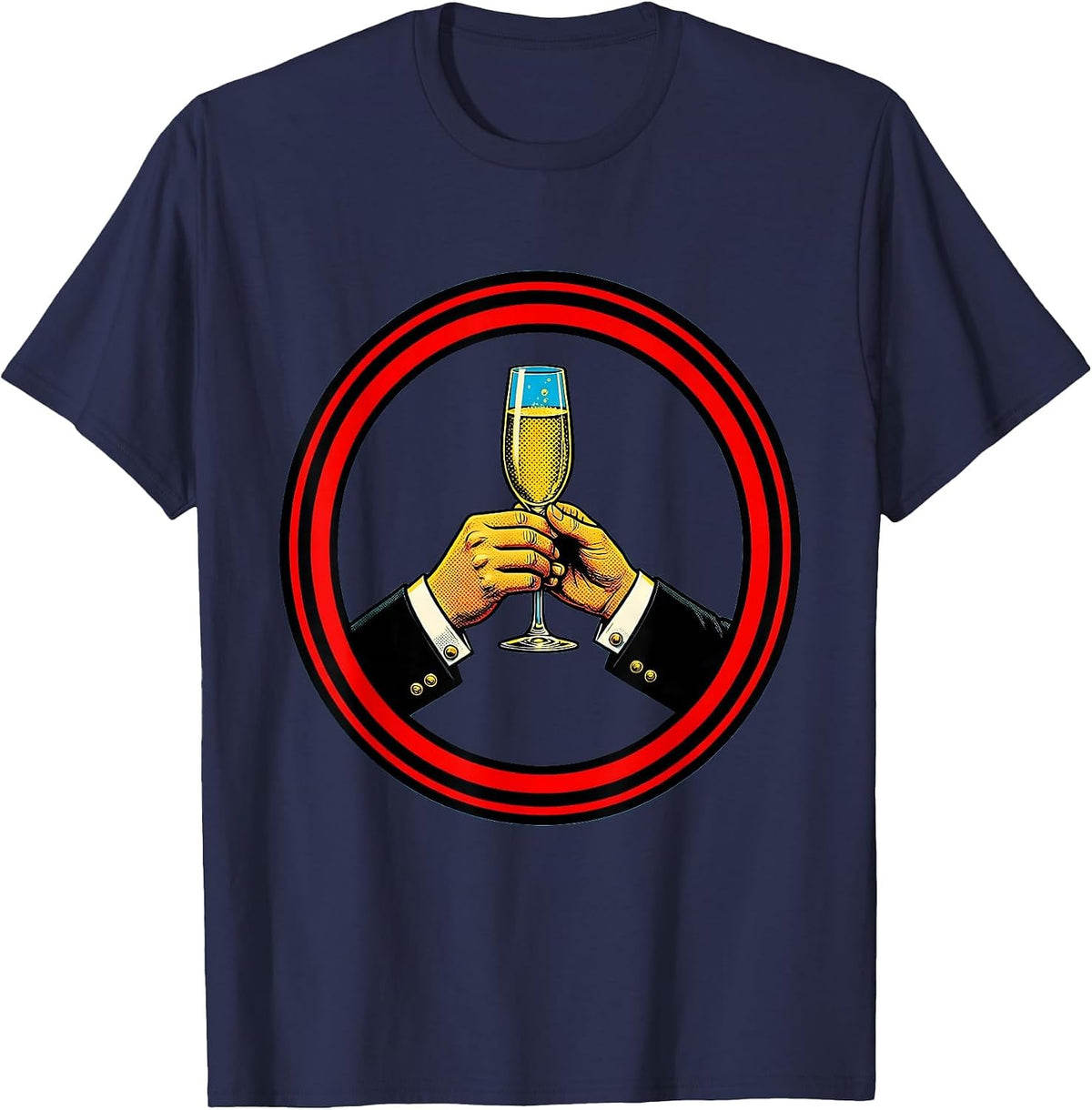Tuxedo Champagne Flute Celebration Graphic T-Shirt - Navy Blue