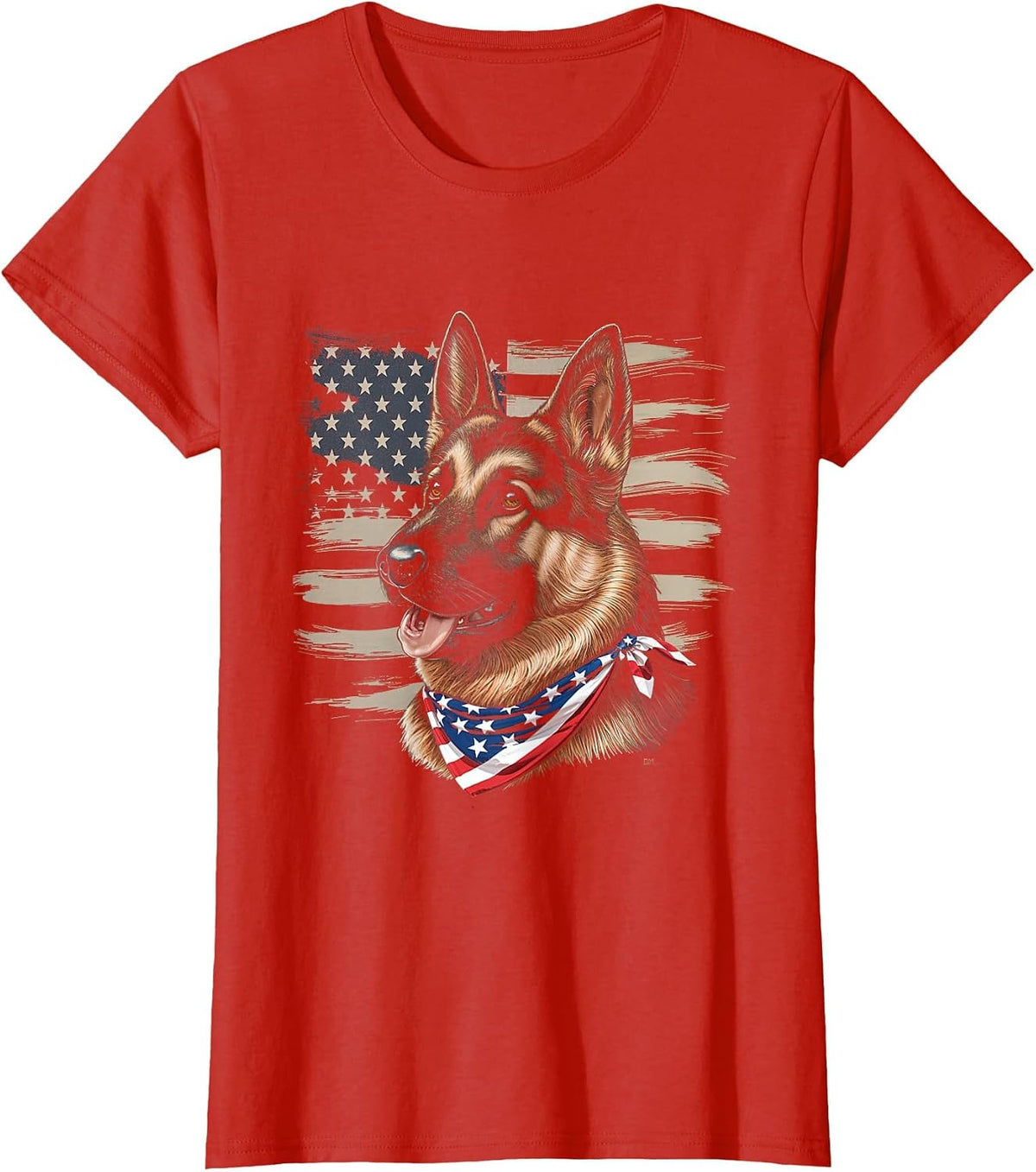 German Shepherd American Flag Dog Patriotic Pet T-Shirt - Red