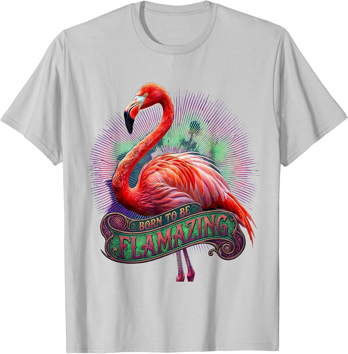 Men's Born to Be Flamazing Flamingo Design T-Shirt - Silver Grey