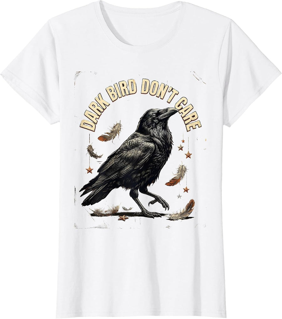 Women's Dark Bird Don't Care Crow Graphic Design T-Shirt - White