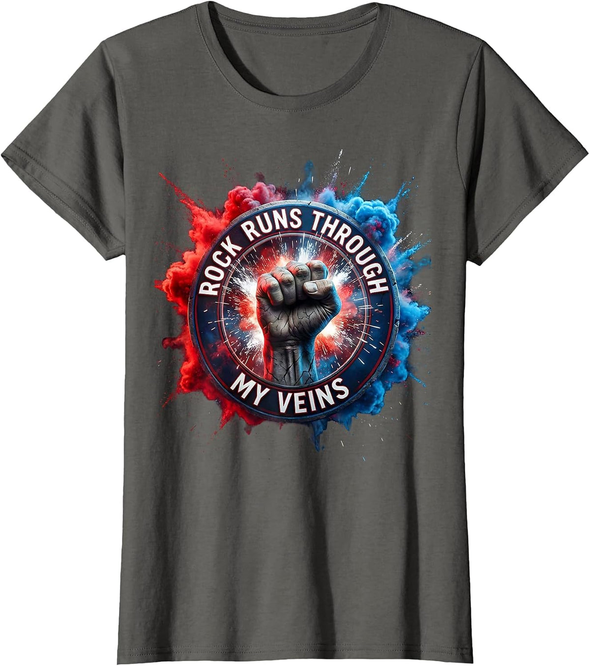 Women's Rock Runs Through My Veins Music Lover Design T-Shirt - Asphalt Grey