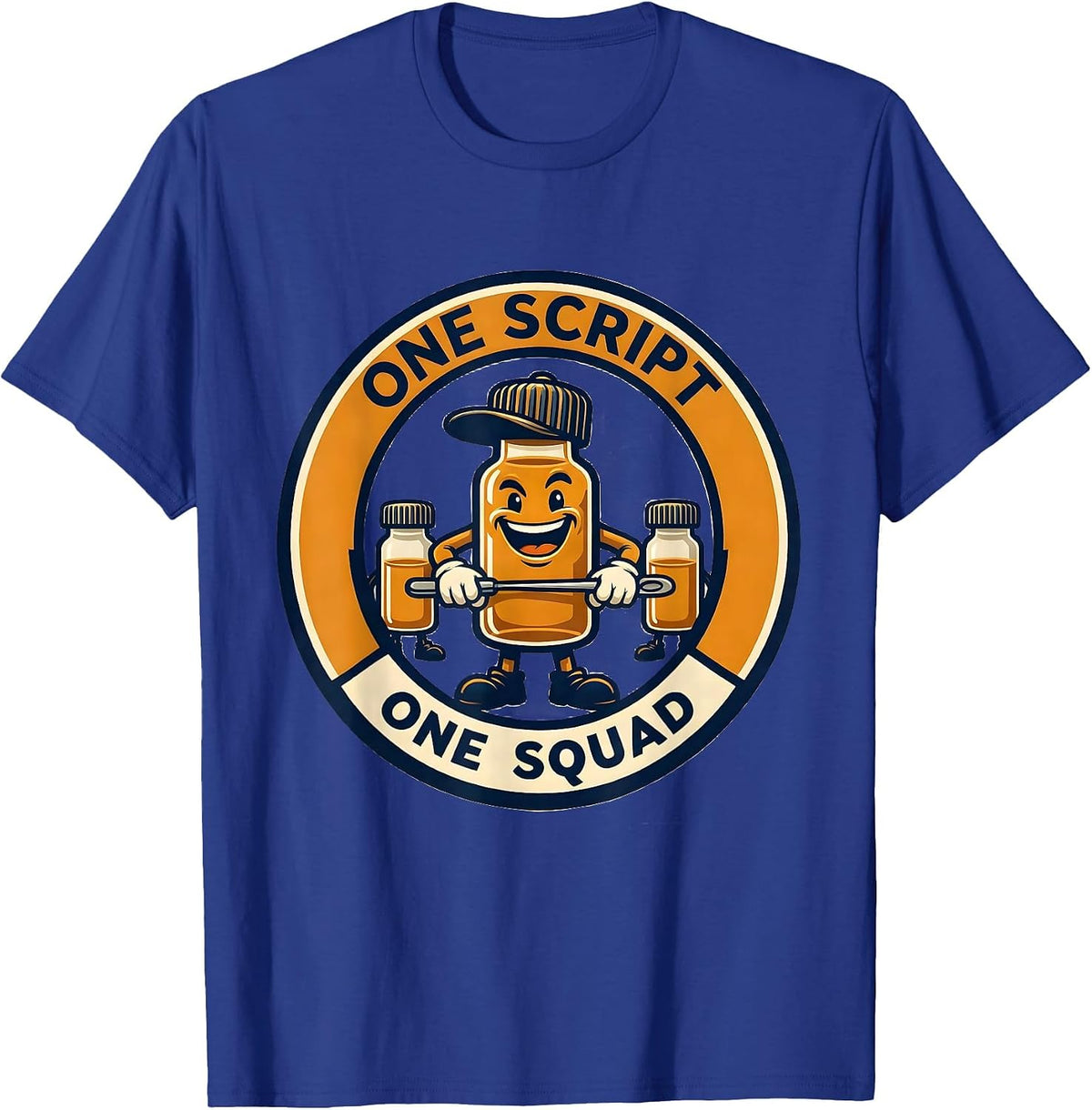 Men's One Script One Squad Cute Pharmacy Tech Squad Humor T-Shirt - Royal Blue
