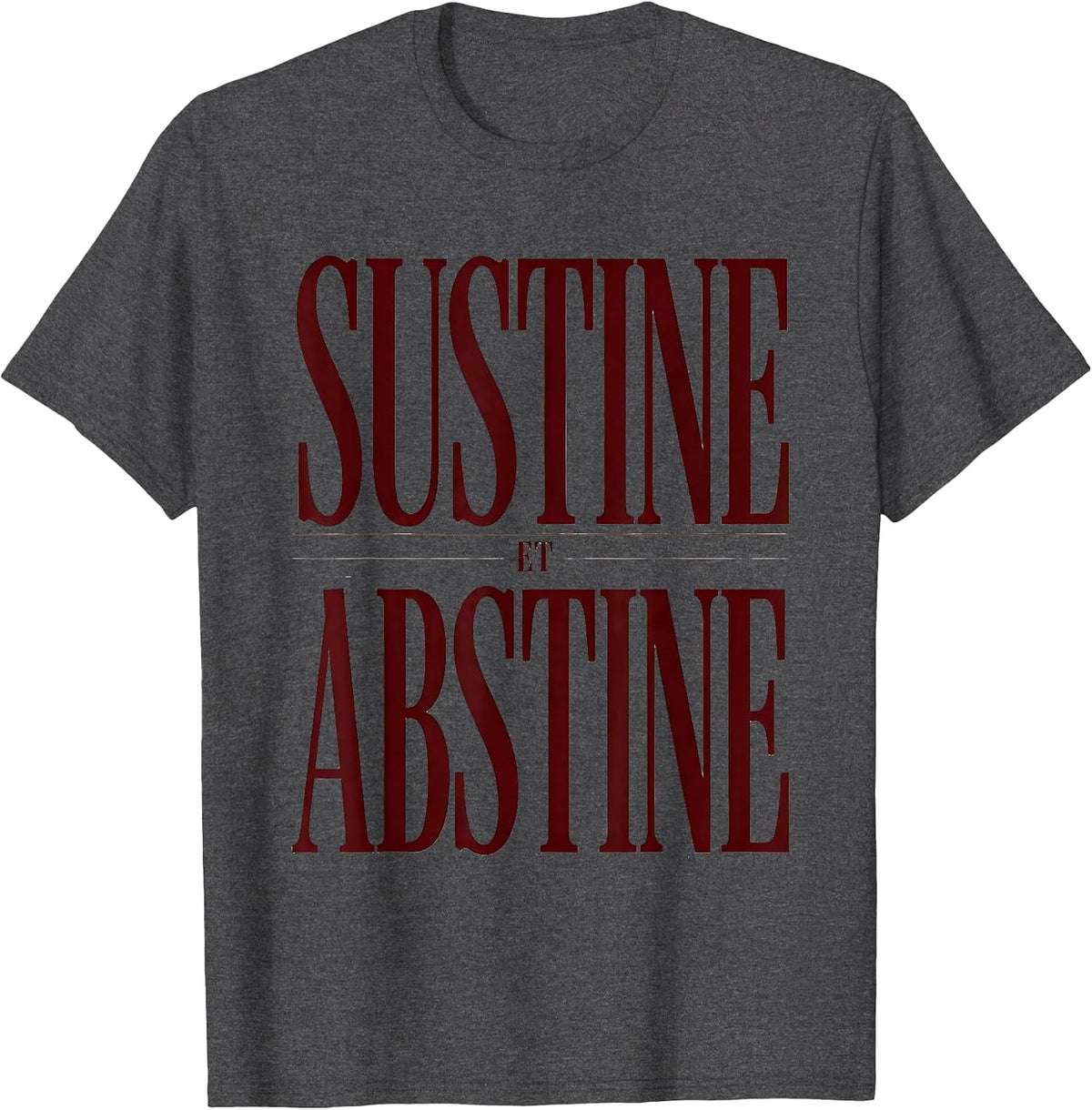 SUSTINE ET ABSTINE Stoic Philosophy Memento Mori Quote T-Shirt - Dark Heather Grey