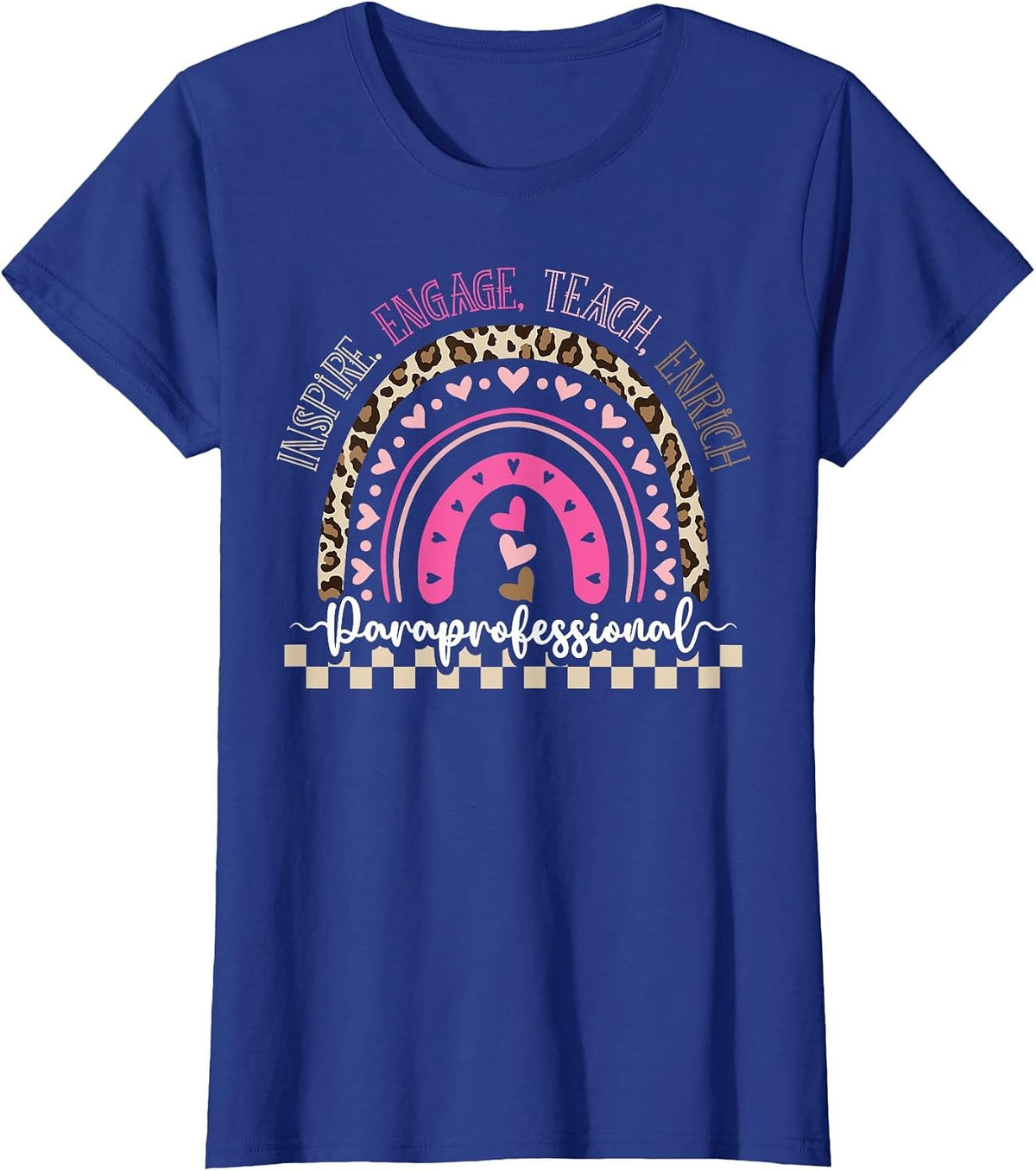 Paraprofessional Teacher para Rainbow Leopard Back to T-Shirt - Royal Blue