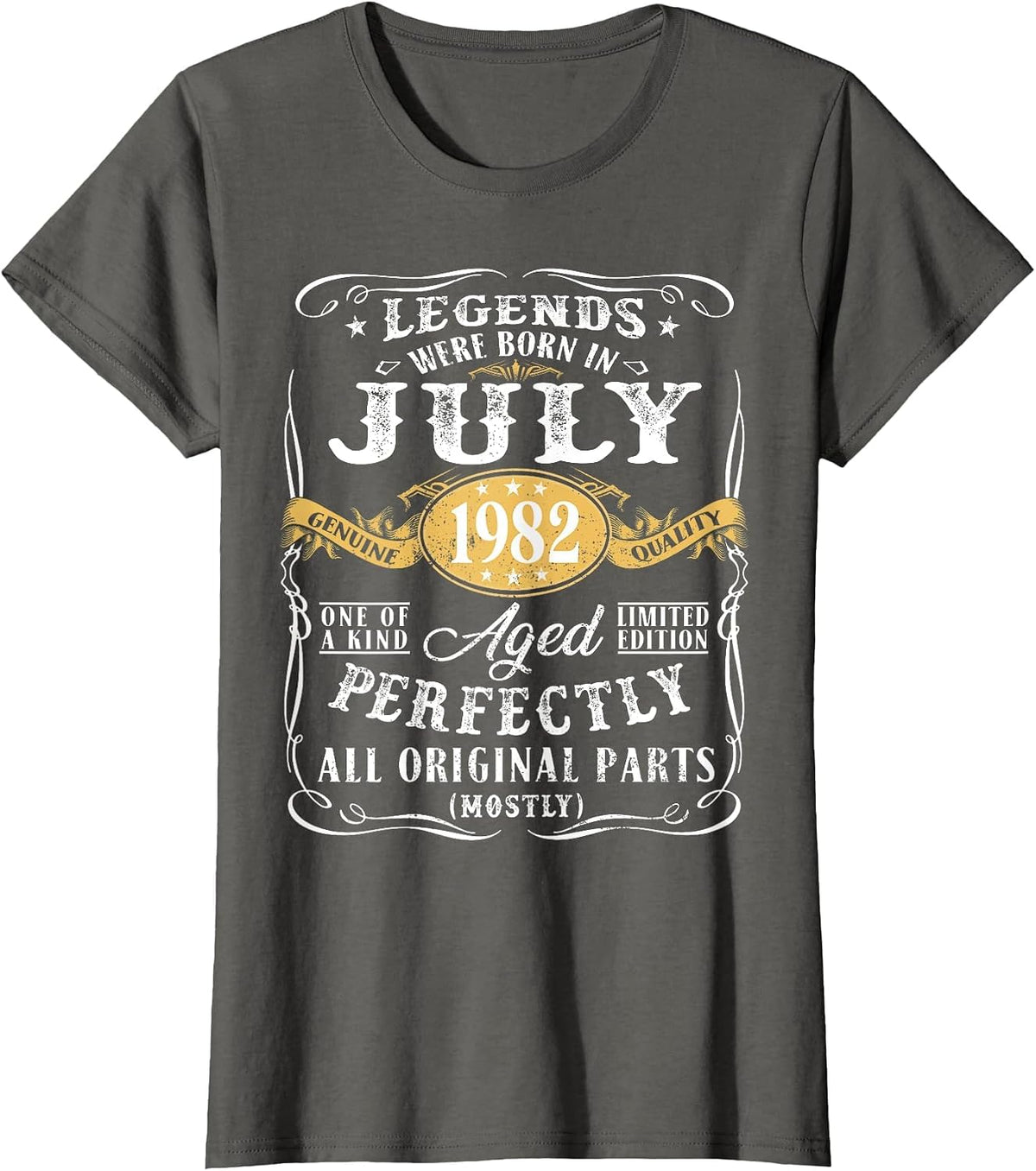 40th Birthday Decoration Legends were Born in July 1982 T-Shirt - Asphalt Grey