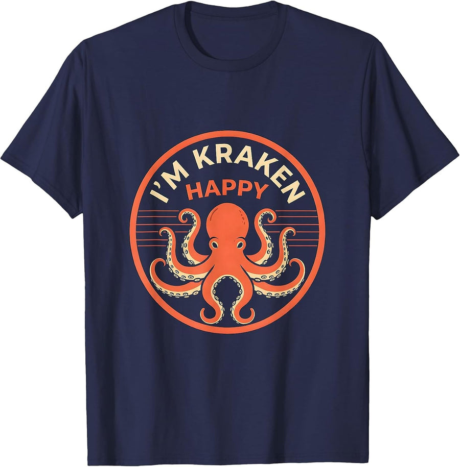 I'm Kraken Happy Funny Octopus Lover Vintage Sea Monster T-Shirt - Navy Blue