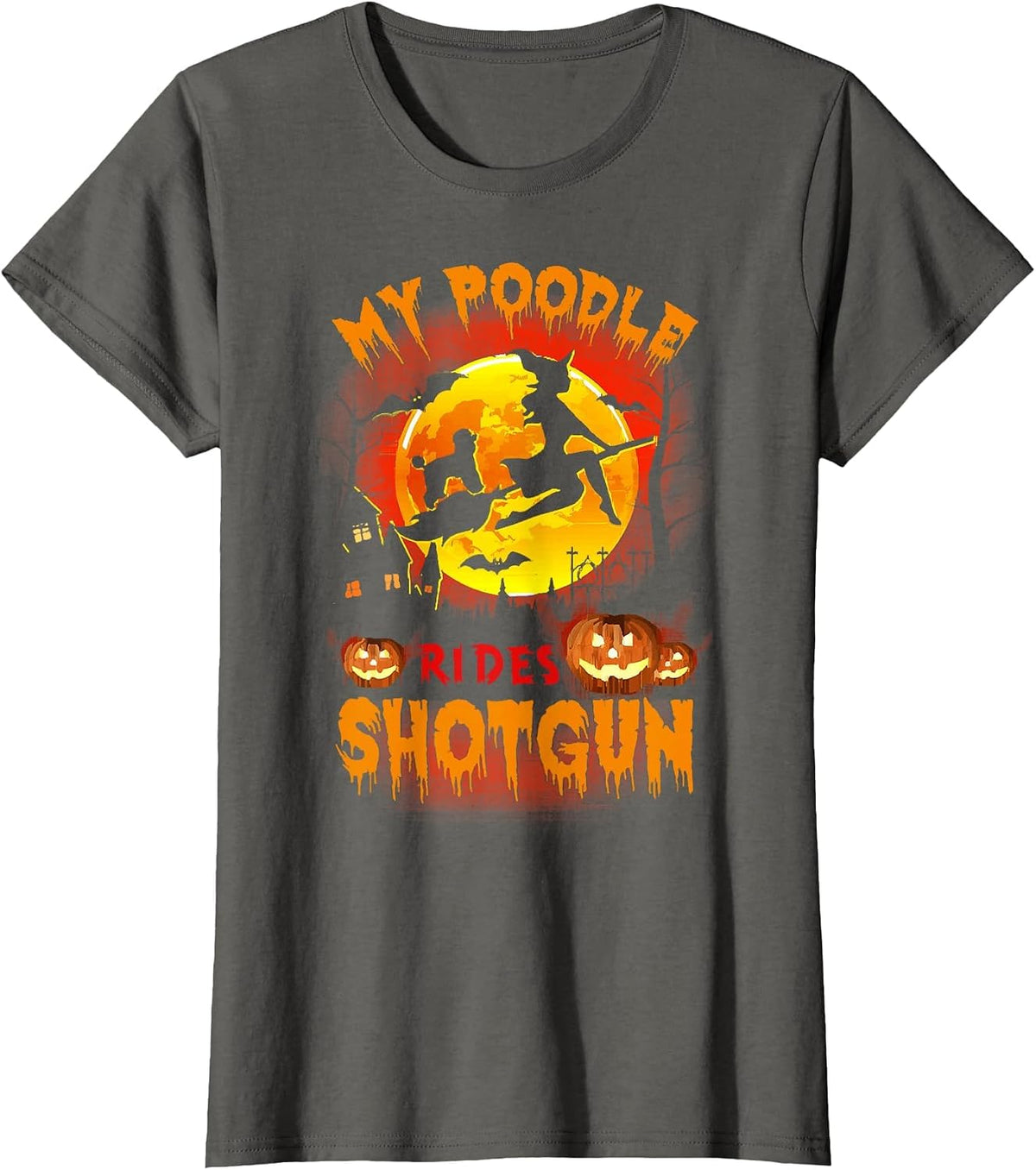 My Poodle Rides Shotgun Funny Halloween Dog Lover T-Shirt - Asphalt Grey