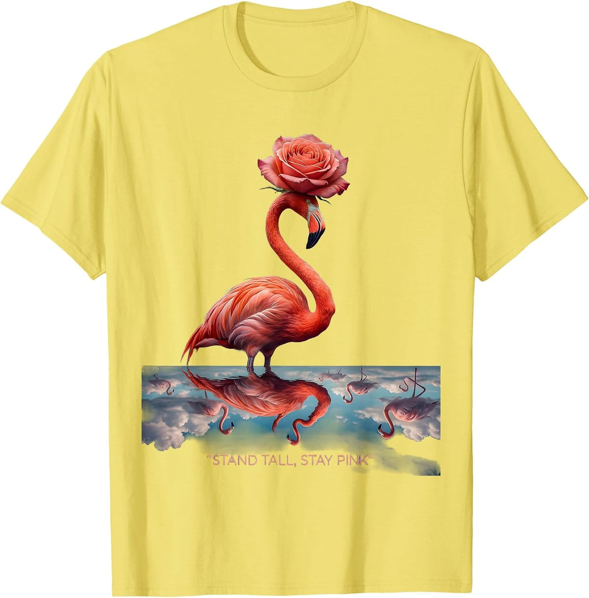 Men's Stand Tall Stay Pink Flamingo Design T-Shirt - Lemon Yellow