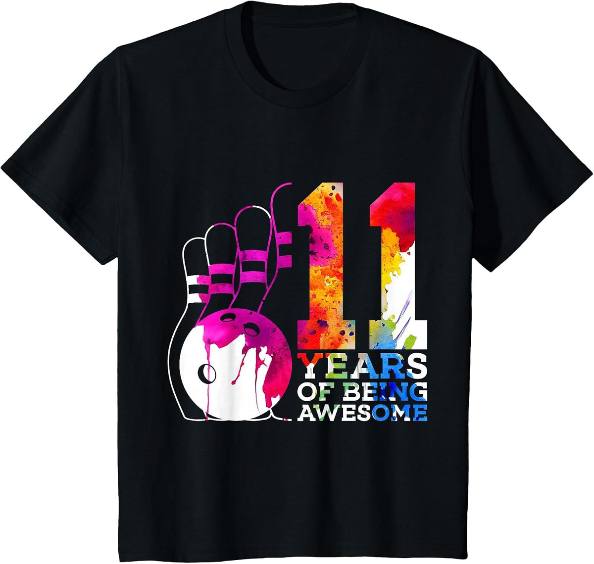 11 Years of Being Awesome Bowling 11TH Birthday T-Shirt - Black
