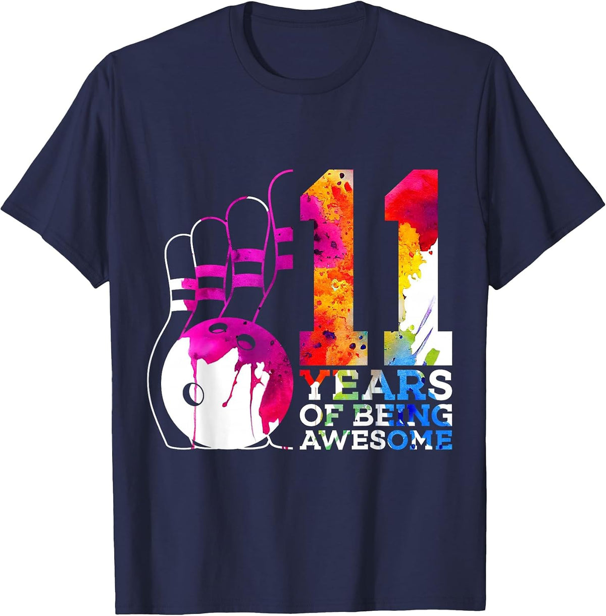 11 Years of Being Awesome Bowling 11TH Birthday T-Shirt - Navy Blue