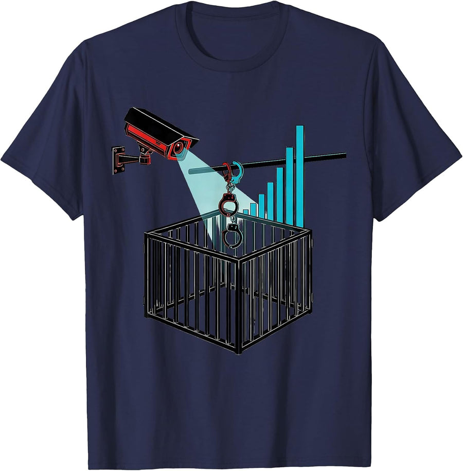 Prison Cell Security Camera Funny Police Officer Gift T-Shirt - Navy Blue