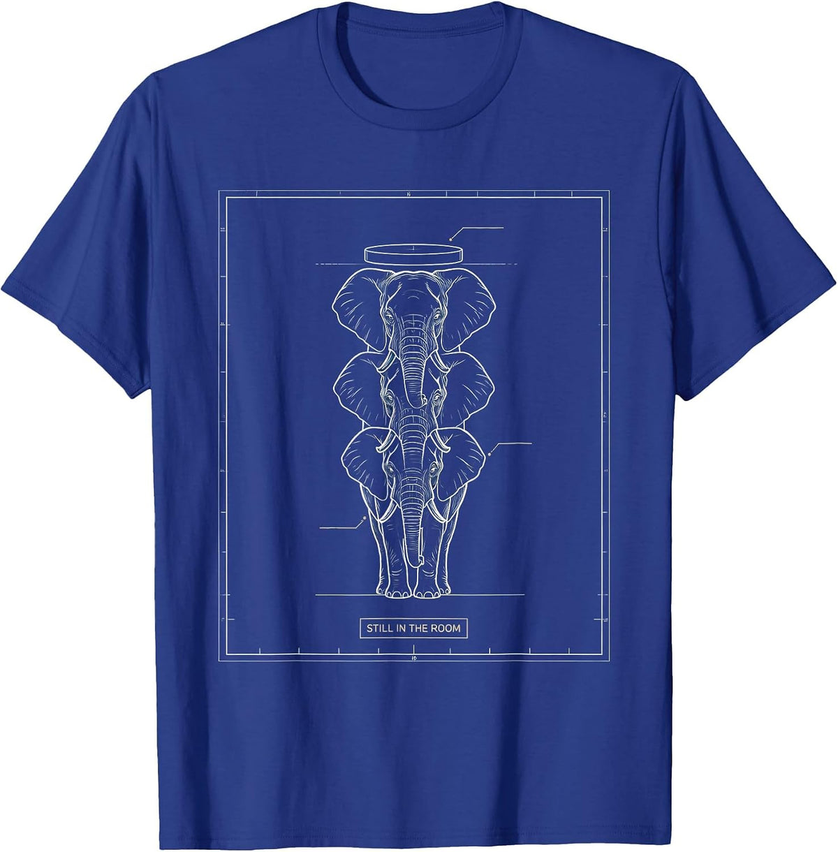 Still In The Room Technical Blueprint Elephant Lover Boho T-Shirt - Royal Blue