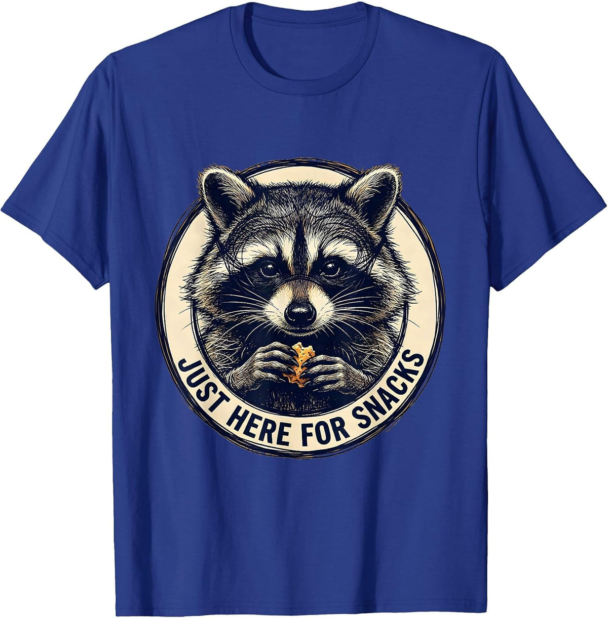 Raccoon Just Here for Snacks Funny Design T-Shirt - Royal Blue
