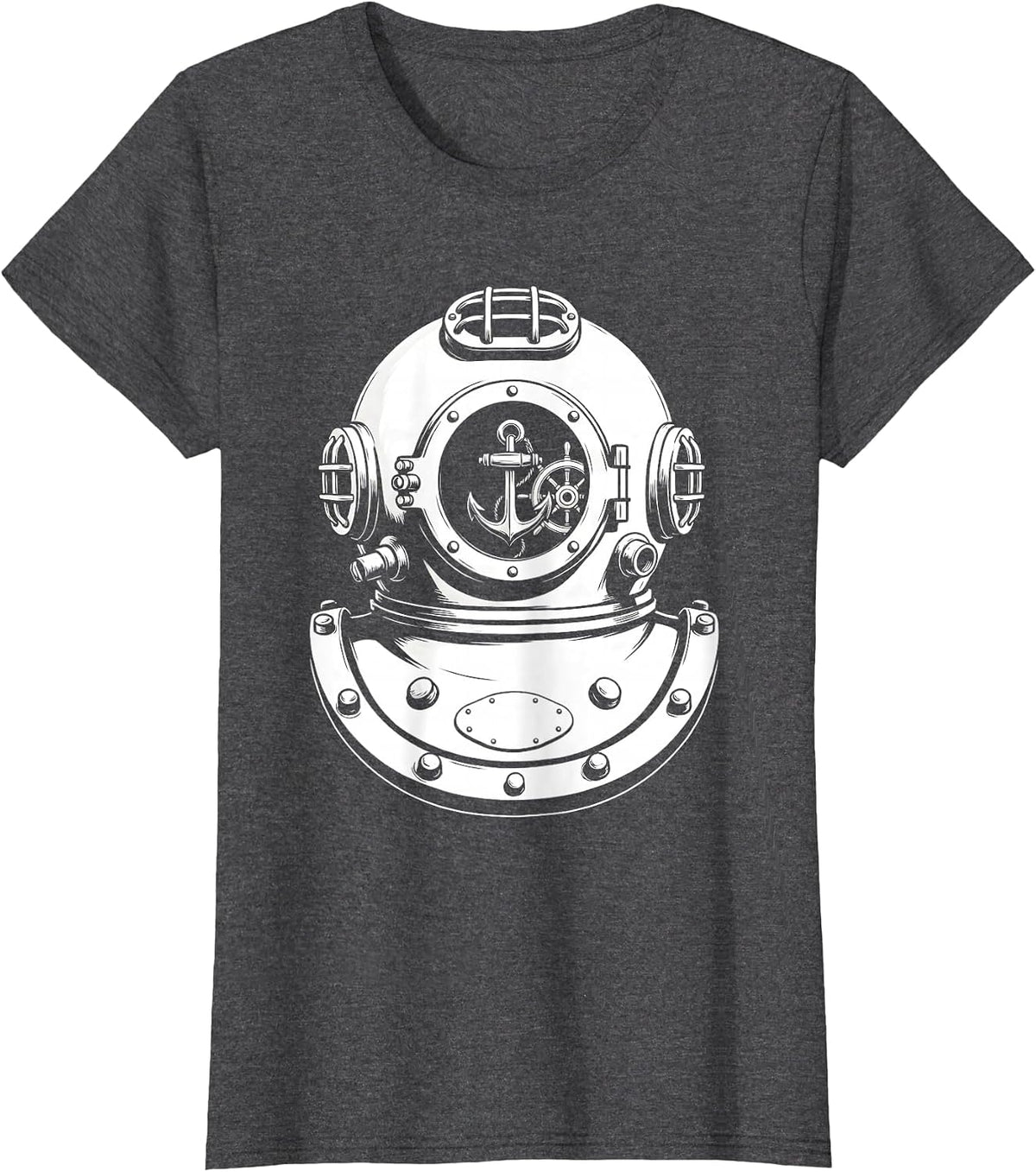Women's Vintage Diving Helmet Porthole Reflection Sailor T-Shirt - Dark Heather Grey