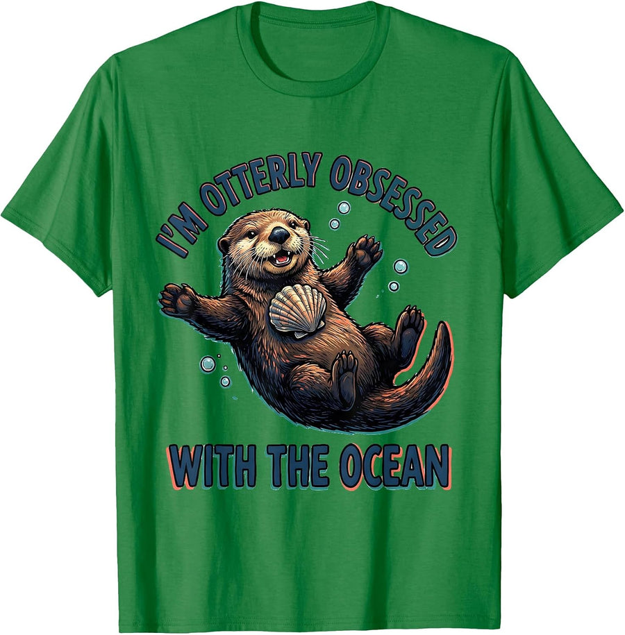Men's I'm Otterly Obsessed With The Ocean Future Marine Biologist T-Shirt - Kelly Green