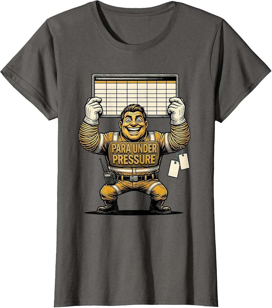 Para Under Pressure Retro Cartoon Paraprofessional Humor T-Shirt, Women, Asphalt Grey, Medium - As Pictured