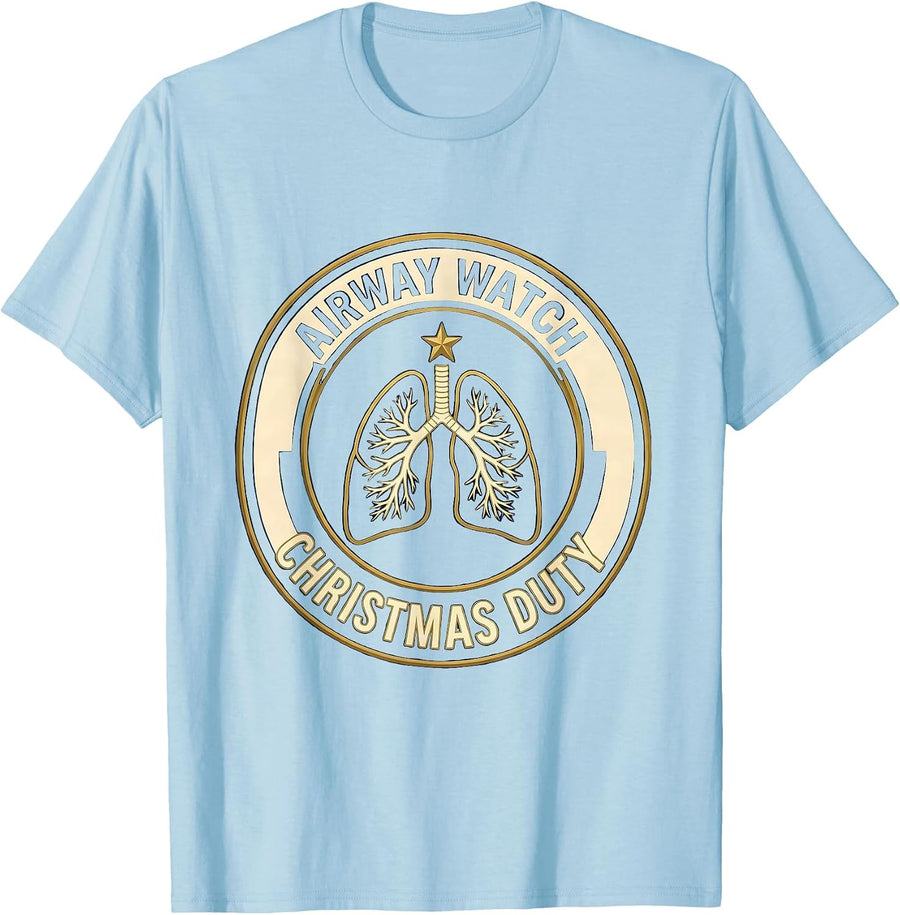Men's Airway Watch Christmas Duty Funny Respiratory Therapist Lung T-Shirt - Baby Blue