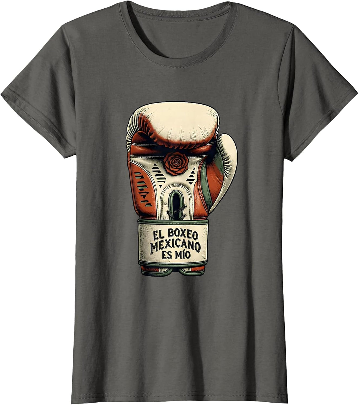 Women's El Boxeo Mexicano Es Mío Vintage Sign Painter Mexican Boxing T-Shirt - Asphalt Grey