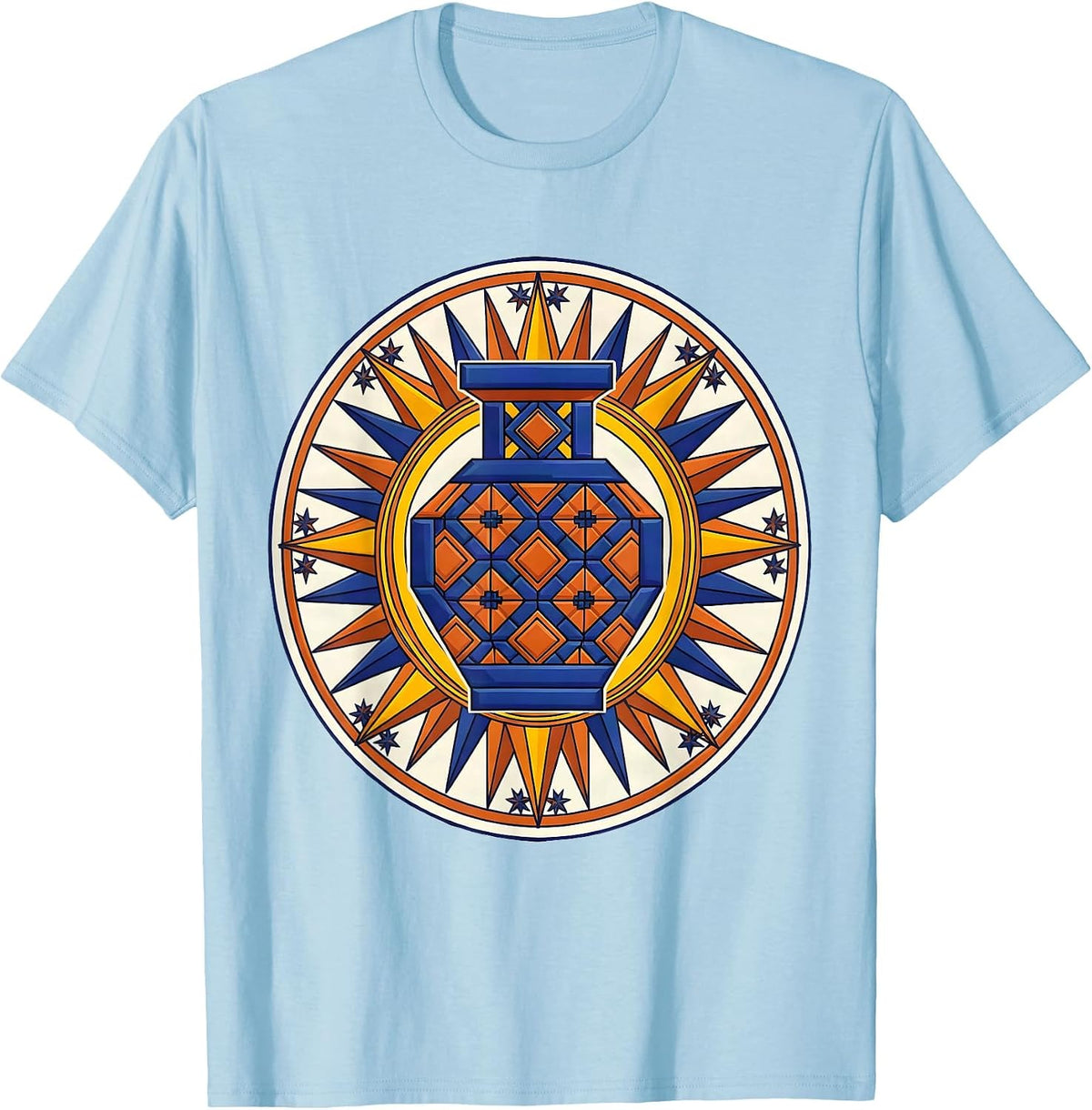 Men's Talavera Pottery Vase Mexican Folk Art Design T-Shirt - Baby Blue
