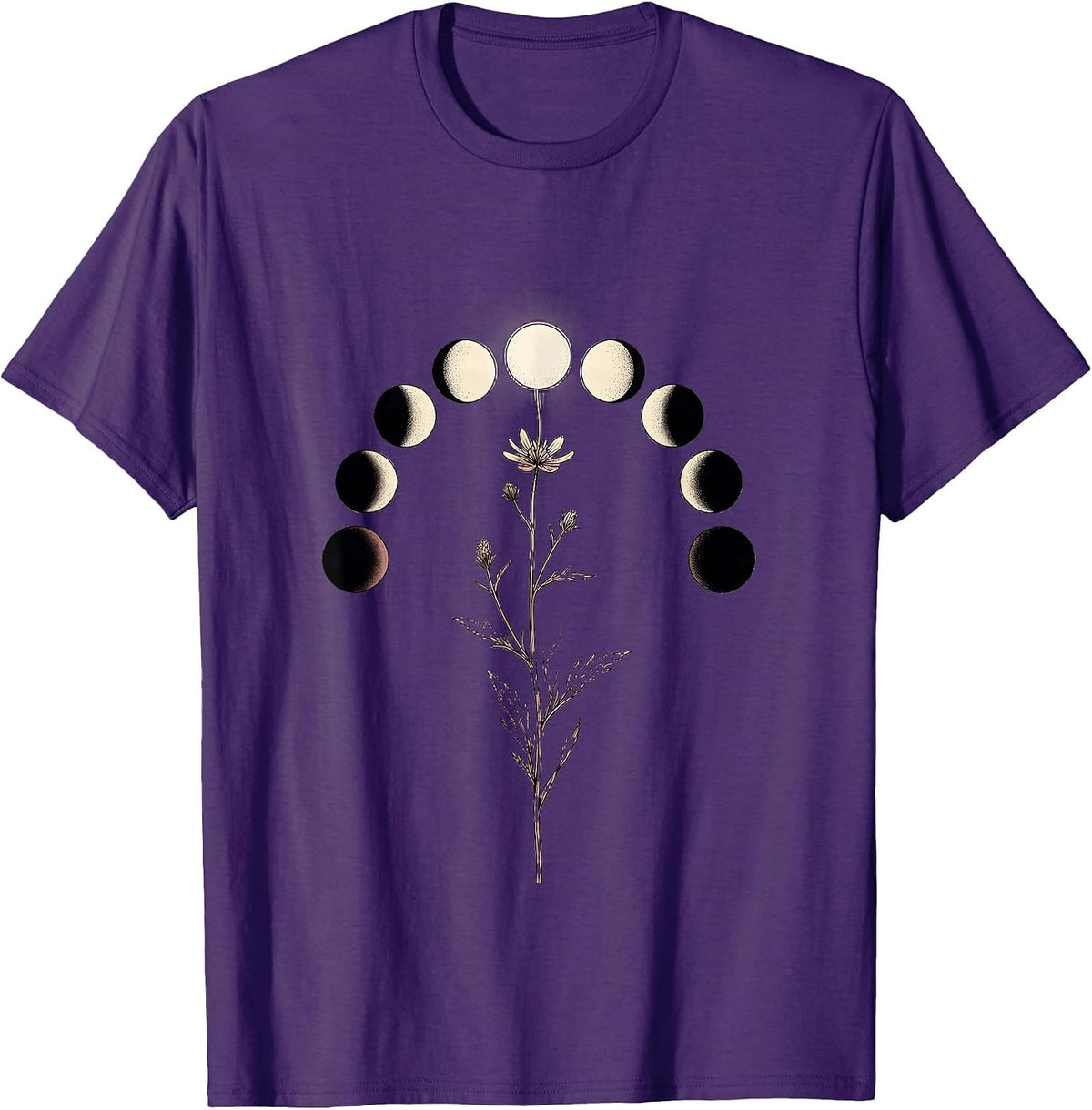 Men's Moon Phase Wildflower Boho Celestial Astrology T-Shirt - Purple