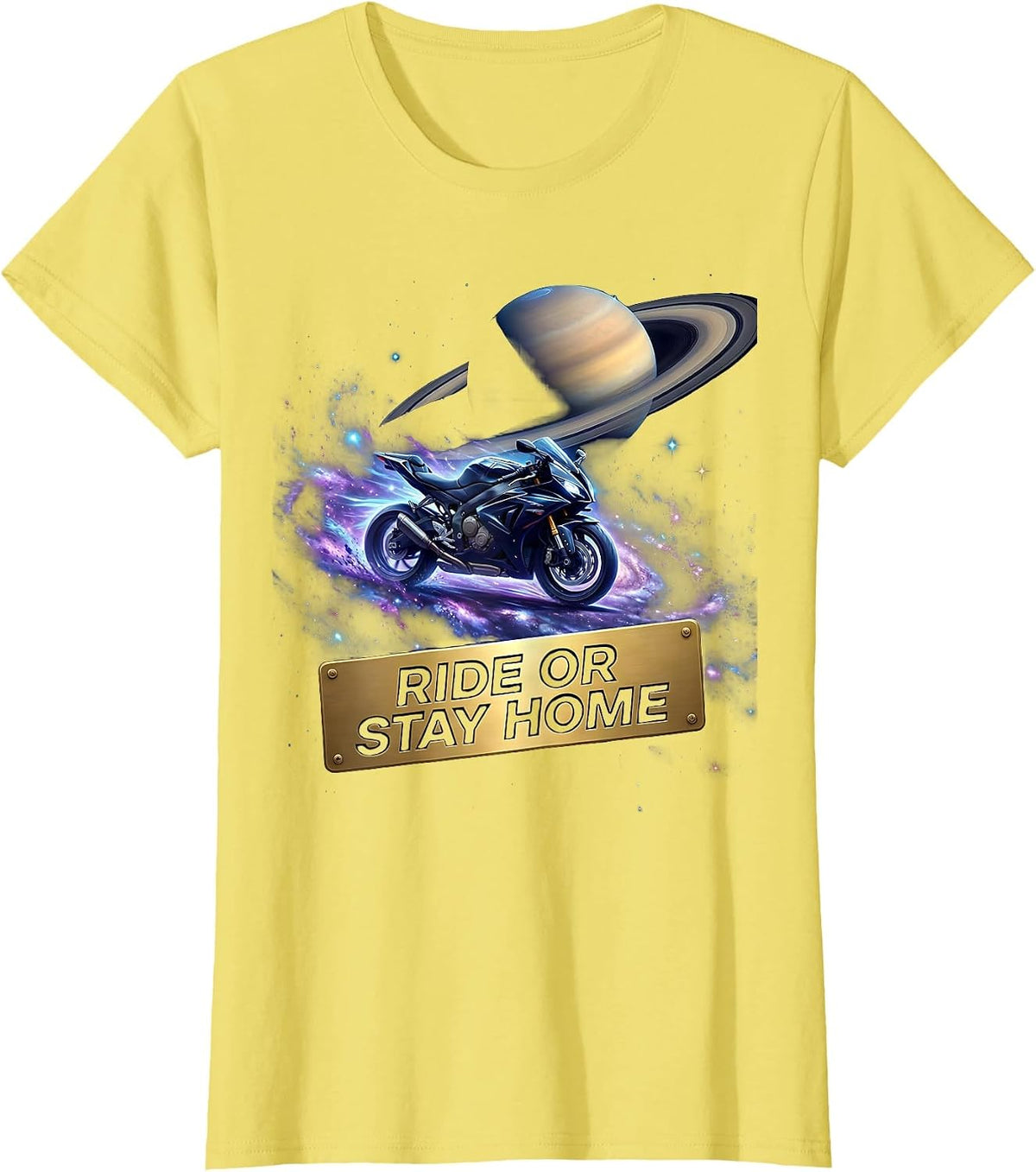 Ride or Stay Home Bold Biker Design T-Shirt - Lemon Yellow