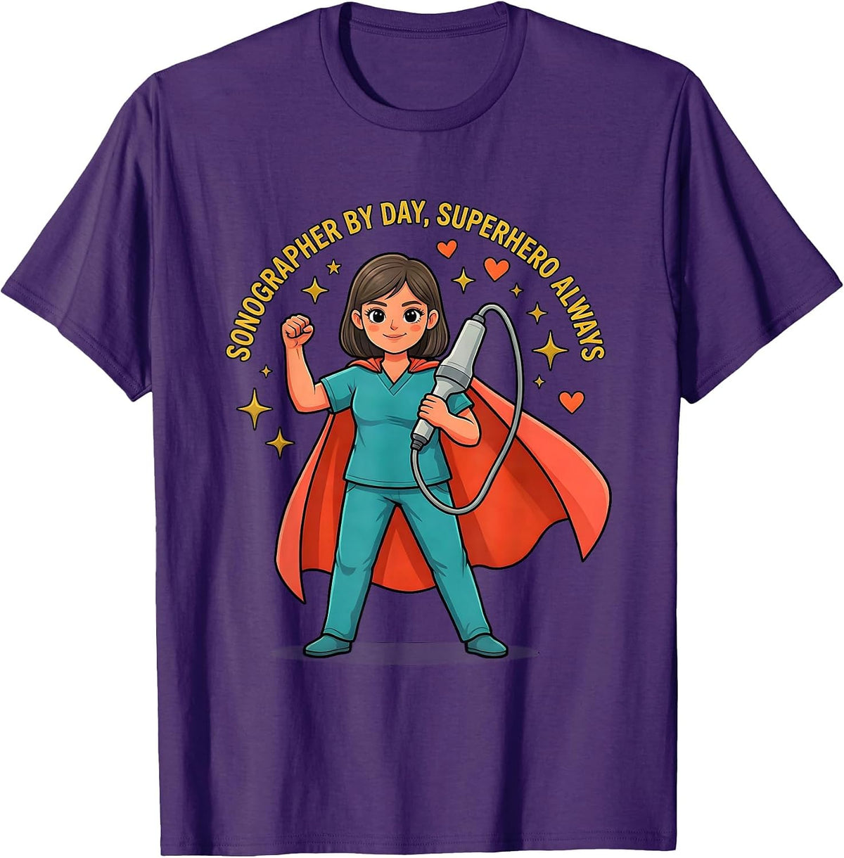 SONOGRAPHER BY DAY, SUPERHERO ALWAYS Cartoon Sonographer T-Shirt - Purple