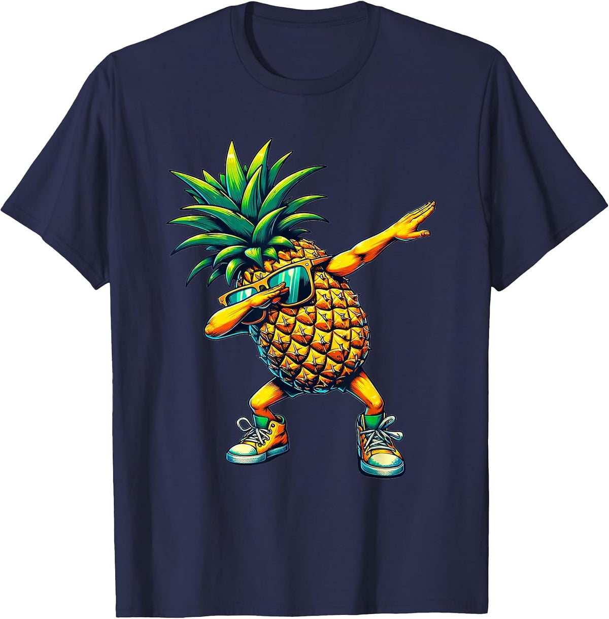 Dabbing Pineapple | Funny Pineapple with Fruit Motif T-Shirt - Navy Blue