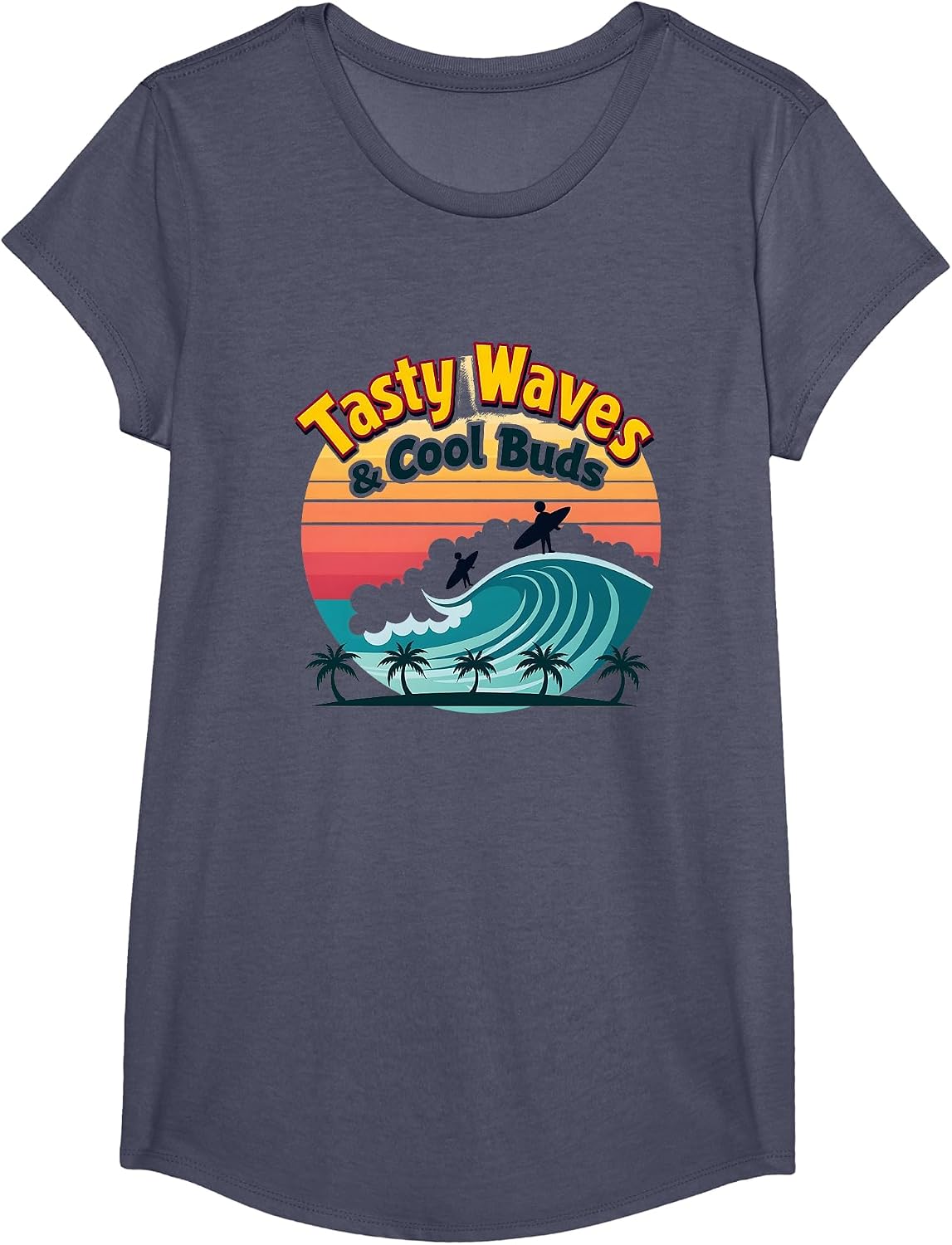 Mademark Surfing T-Shirt - Girls Heather Blue-delicious Waves and Cool Buds