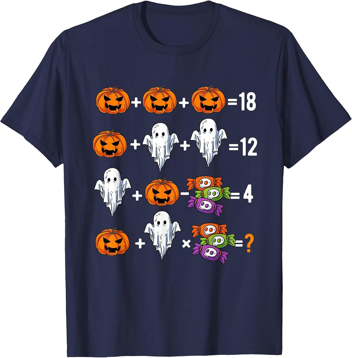 Math Teacher Humor Halloween Quiz Order of Operations T-Shirt - Navy Blue