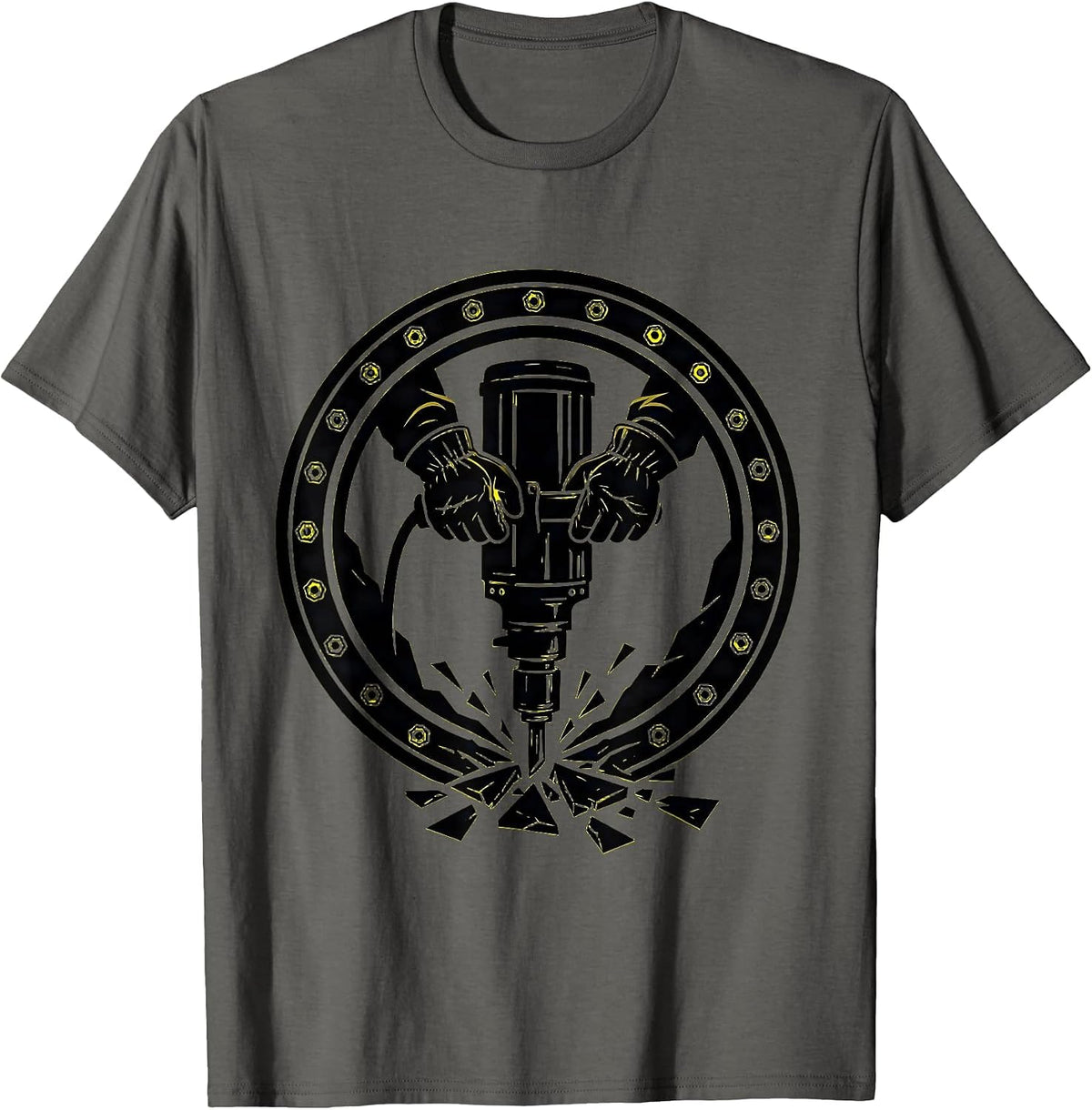 Jackhammer Grip Construction Worker Graphic T-Shirt - Asphalt Grey