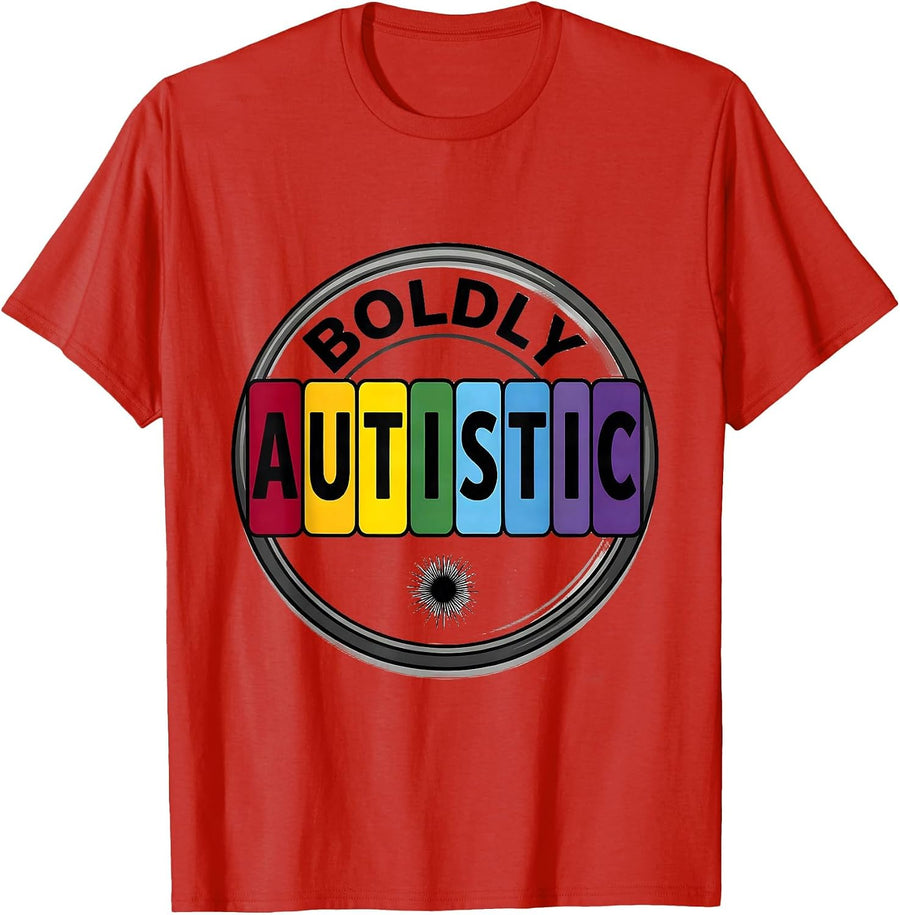 Men's Boldly Autistic Colorful Neurodiversity Identity Gift T-Shirt - Red