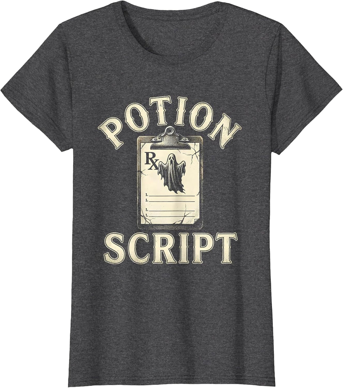 Women's Potionscript Funny Pharmacy Halloween Pharmacist Tech Crew T-Shirt - Dark Heather Grey