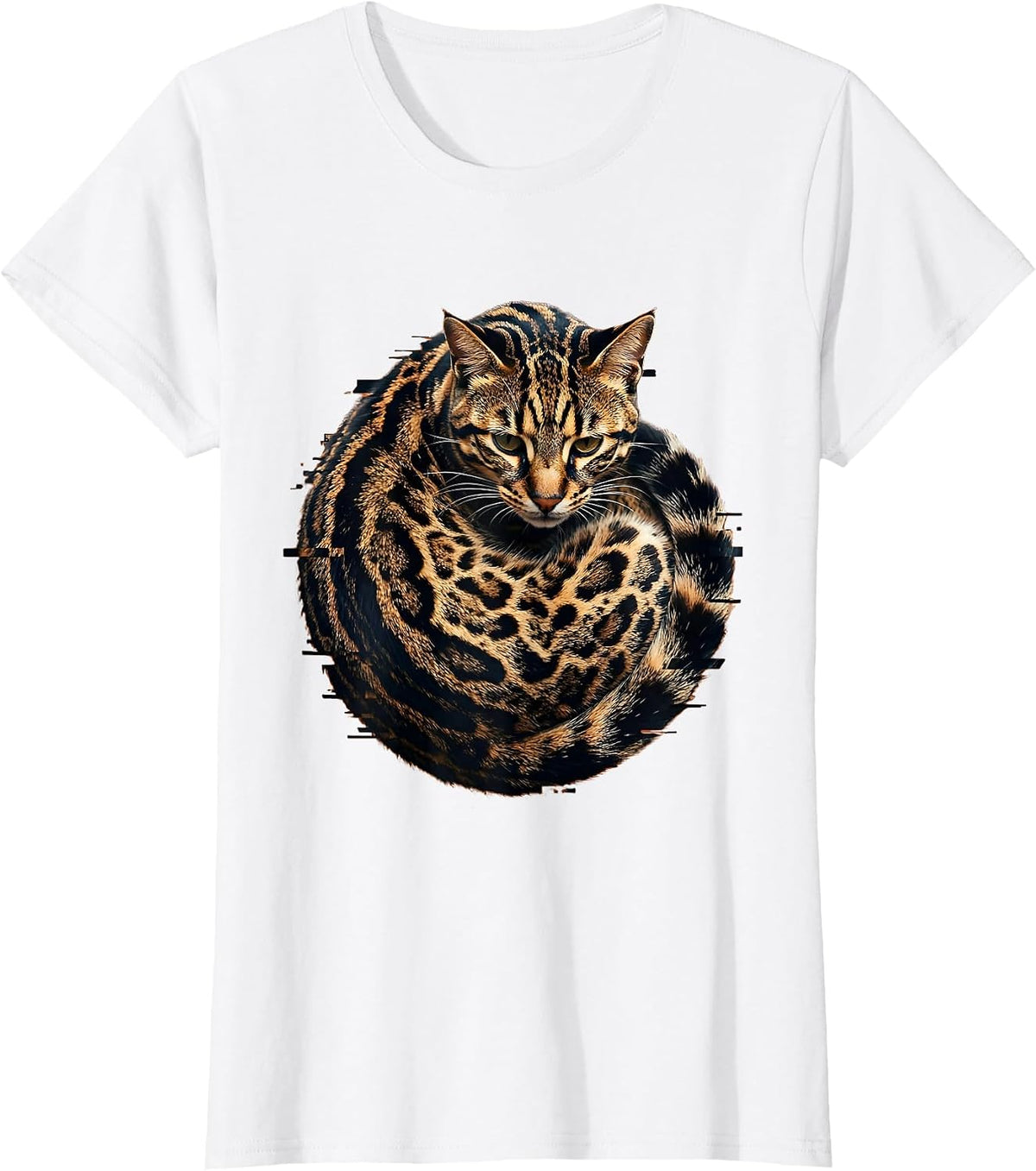 Ocelot Curl Wild Cat Animal Print Design T-Shirt - White
