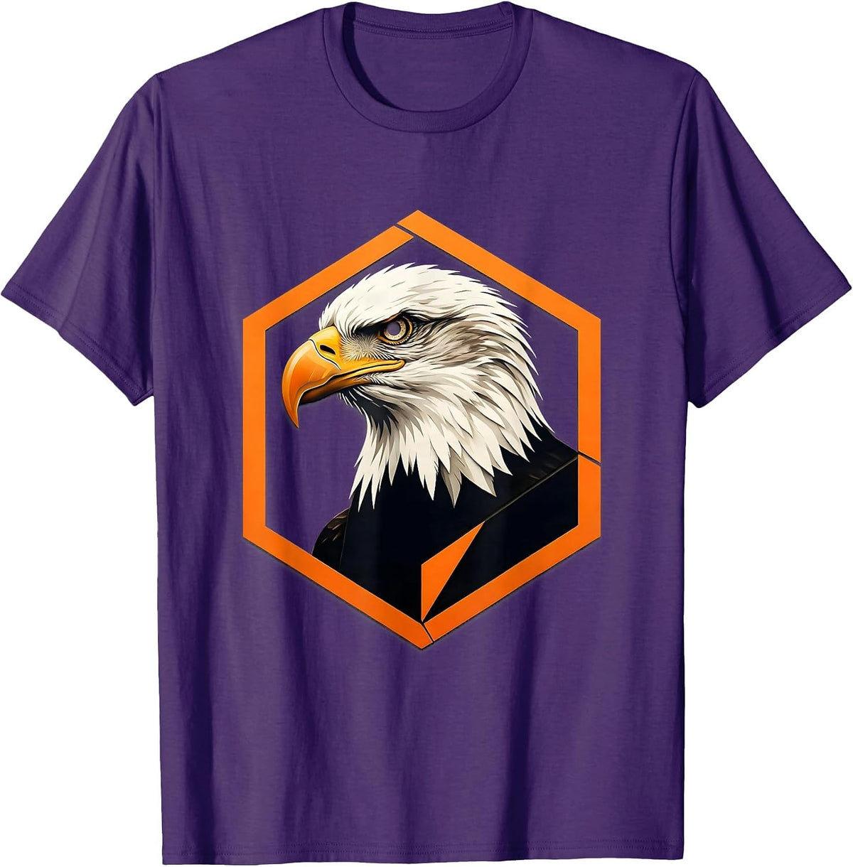 Men's Hexagonal Bald Eagle Stencil Badge Family Mascot Fan Pride T-Shirt - Purple