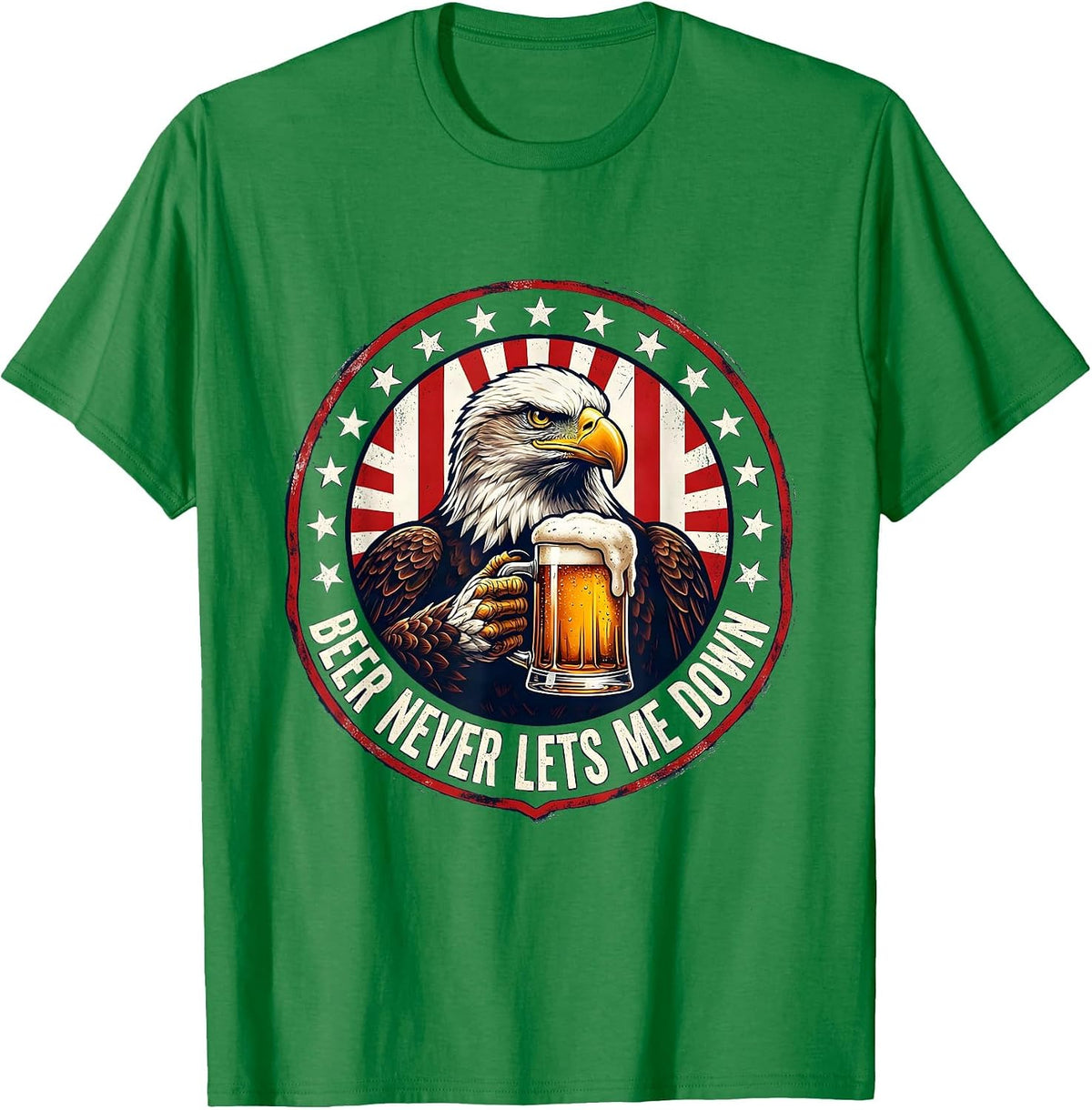 Men's Beer Never Lets Me Down Funny Drinking Design T-Shirt - Kelly Green