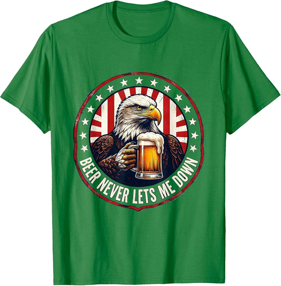 Men's Beer Never Lets Me Down Funny Drinking Design T-Shirt - Kelly Green
